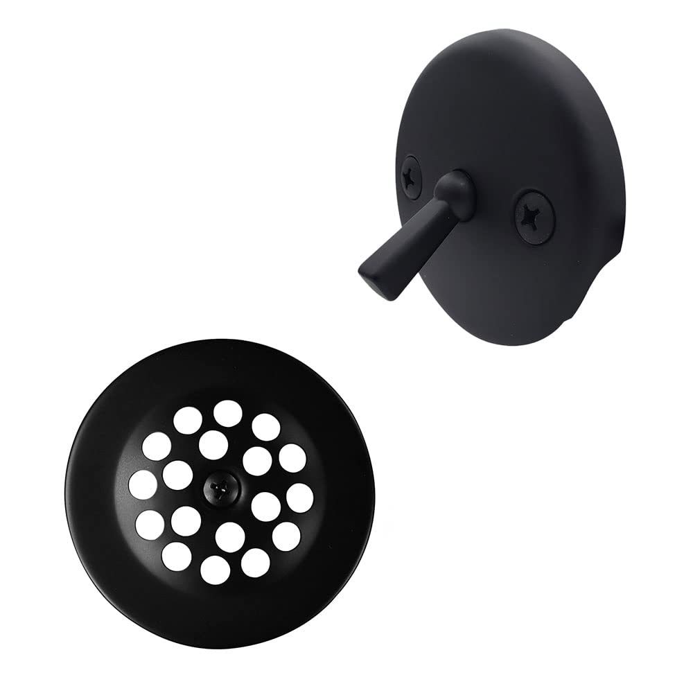 Westbrass 592244-12-62 14" White Poly Tubular Bath Waste & Overflow Assembly with Trip Lever and Strainer Grid Drain Cover, Matte Black (12-Pack)