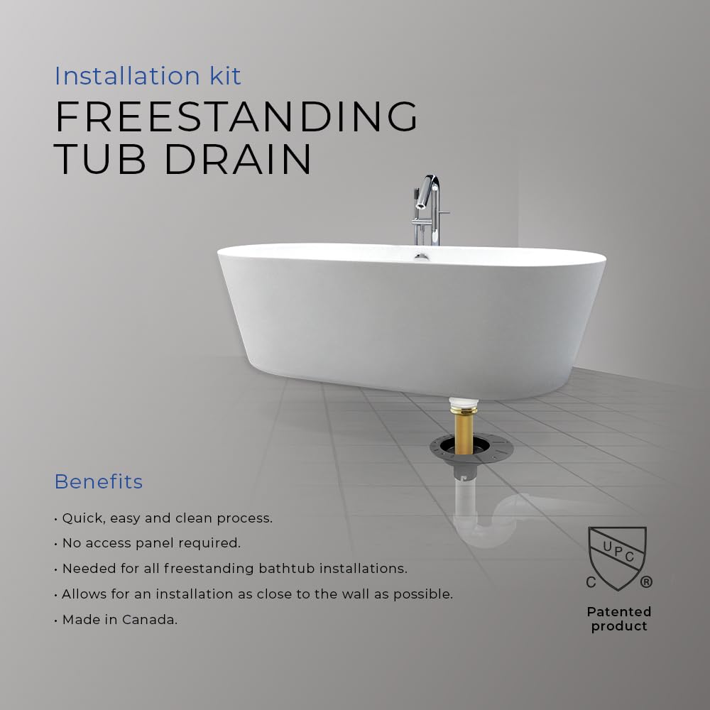 Freestanding Tub Drain Kit, Bathtub Drain Rough-in Kit with PVC Adapter and Brass Tailpipe, Compatible with Floor-Mounted Freestanding Bathtubs