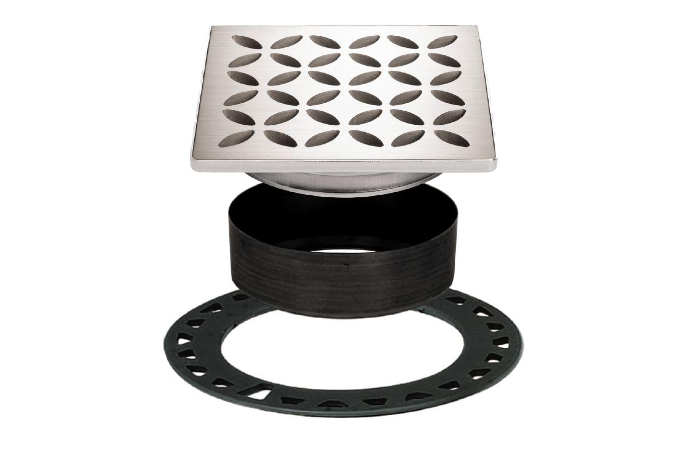 Schluter Kerdi-Drain Grate Kit with Integrated Slope Bonding Flange - Ideal for Bathroom or Wet Rooms - 4" Brushed Stainless Steel Floral, Adjustable - KDIF4GRKEBD5