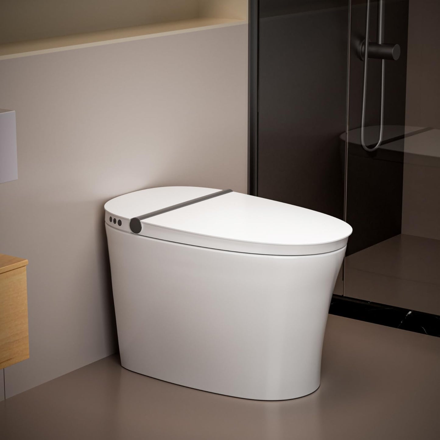 AQUATIZ Toilet with Preliminarily Wetting & Heated Seat – Elongated One-Piece Smart Toilet with Warm Water, Slow-Close Lid and Built-in Water Tank, Easy Installation