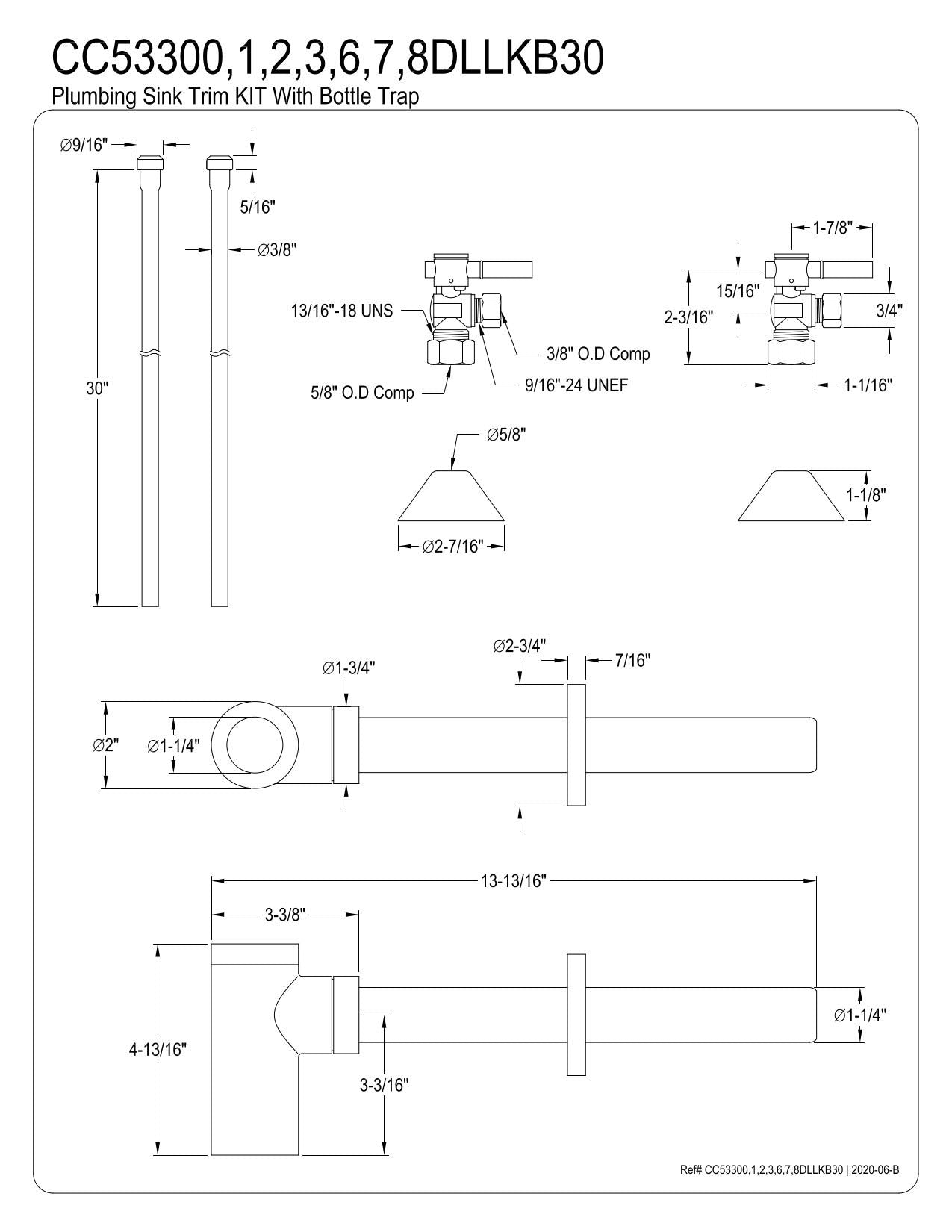 Kingston Brass CC53308DLLKB30 Trimscape Modern Plumbing Sink Trim Kit with Bottle Trap in Brushed Nickel