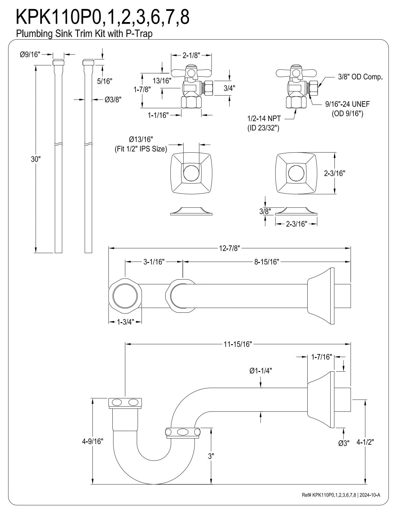 Kingston Brass KPK110P6 Gehry Modern Plumbing Sink Trim Kit with P-Trap, Polished Nickel