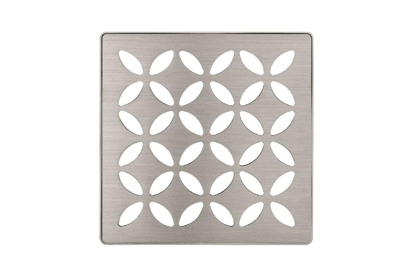Schluter Kerdi-Drain Grate Kit with Integrated Slope Bonding Flange - Ideal for Bathroom or Wet Rooms - 4" Brushed Nickel Floral, Adjustable - KDIF4GRKEBTD5