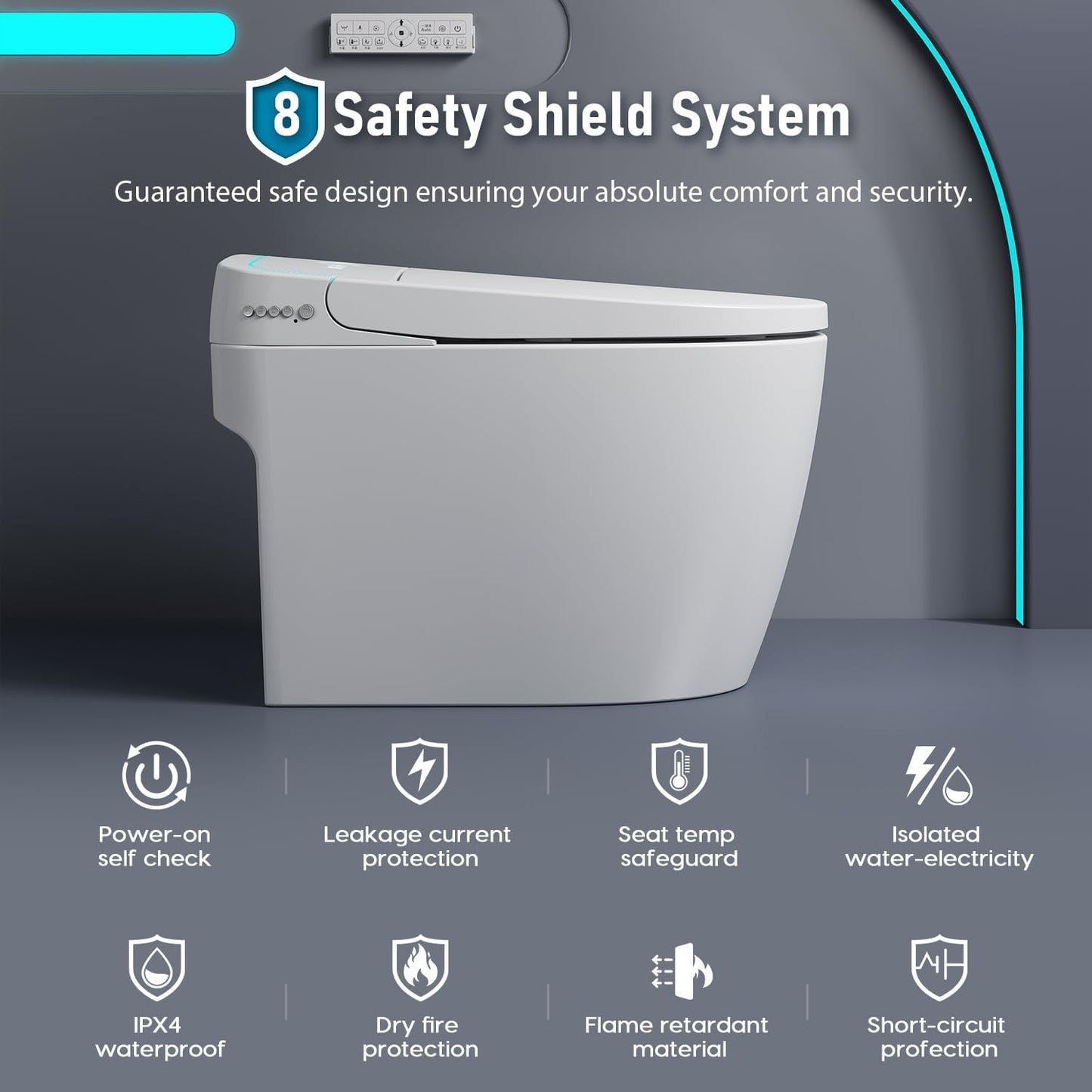 Smart Toilet with Bidet Built-in: Auto Dual Flush Bidet Toilet with Dryer, 4 Wash Options, One Piece Toilet with Child Mode, Heated Seat, Foot Sensor, UV-C Night Light, Pre Wet, Manual Lid/Seat