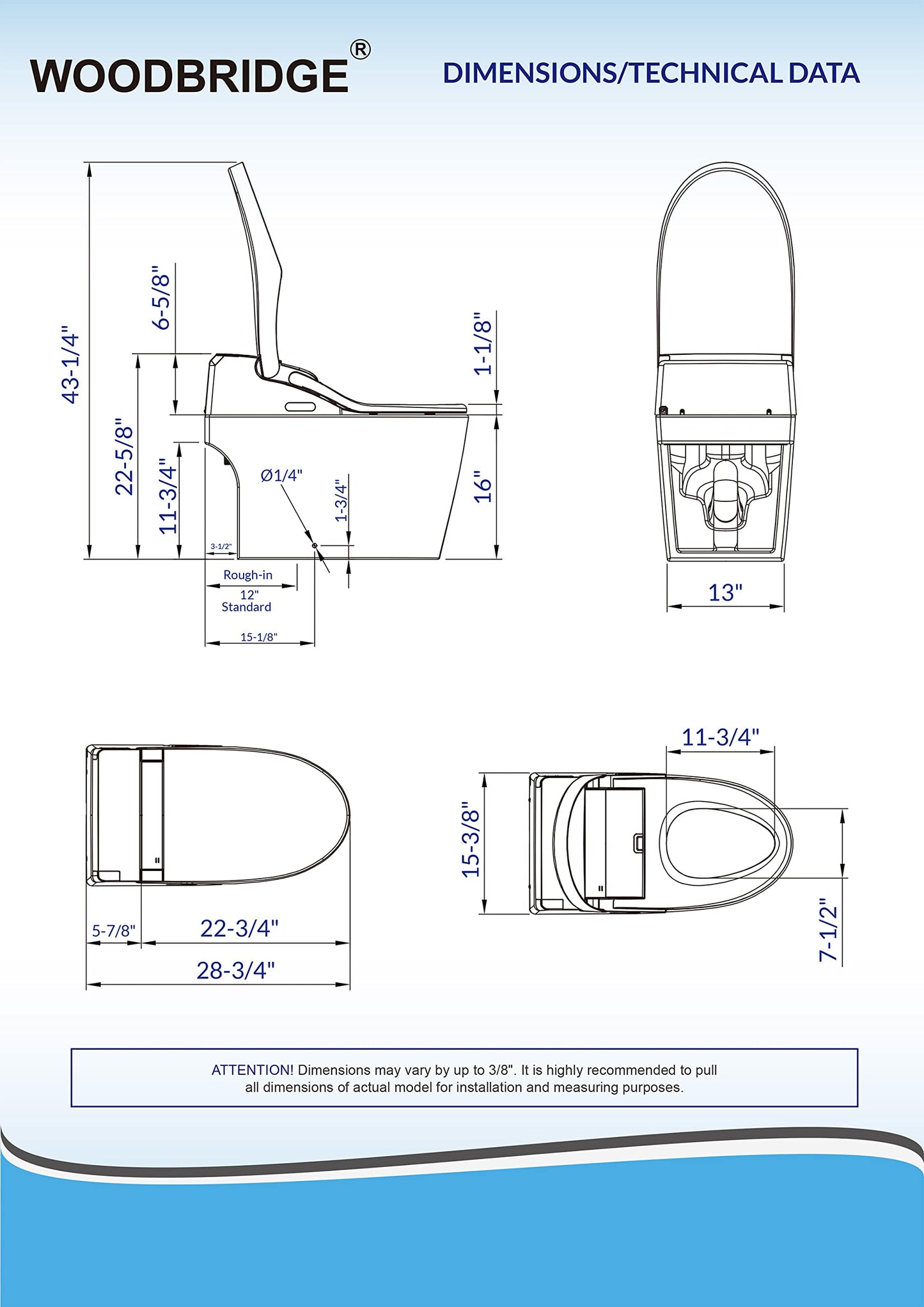 WOODBRIDGE B0960S Auto Flush, Auto Open & Auto Close, 1.28 GPF Single Flush Toilet with Intelligent Smart Seat and Wireless Remote Control, Chair Height