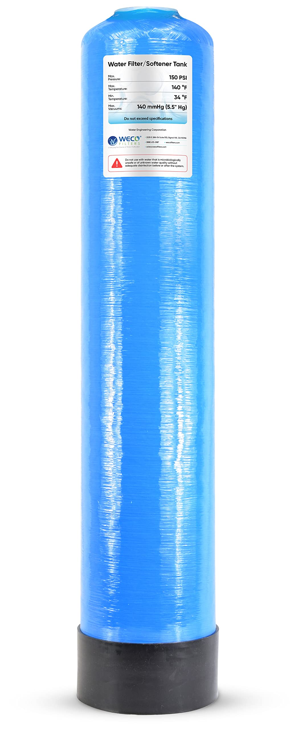 WECO Mineral Tank for Water Softener/Filter - Polyethylene Inner Shell Pressure Vessel with 2.5" Top Opening - 150 PSI Max Pressure - 120 °F Max Temperature - 9x48, BLUE