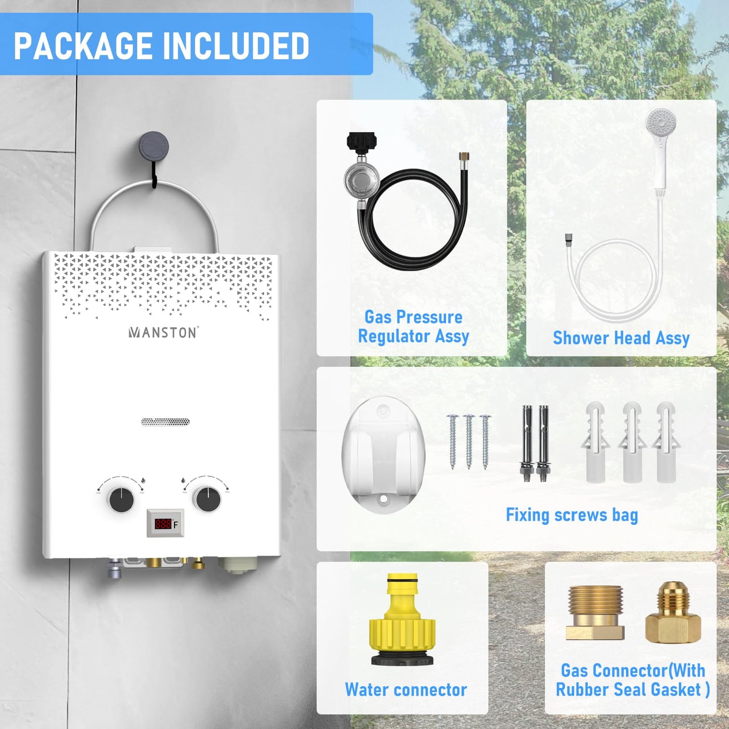 Tankless Water Heater, VANSTON Propane Water Heater Outdoor, 1.45GPM Portable Water Heaters, Instant Hot Water Heaters, Overheat Protection, Easy Installation, Lightweight with Handle for RV, Camping