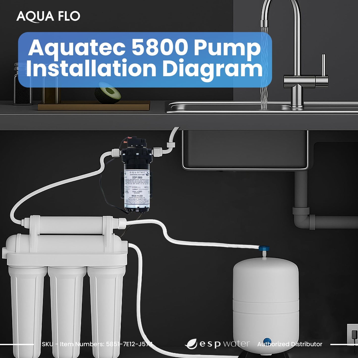 Aquatec DDP 5800 RO Delivery Demand Pump, 0.7 GPM, 3/8-Inch Quick Connect, 120V – High Flow Rate, Durable, Compact, Quiet, Compatible with Most Tank-Based Reverse Osmosis Systems 5851-7E12-J574