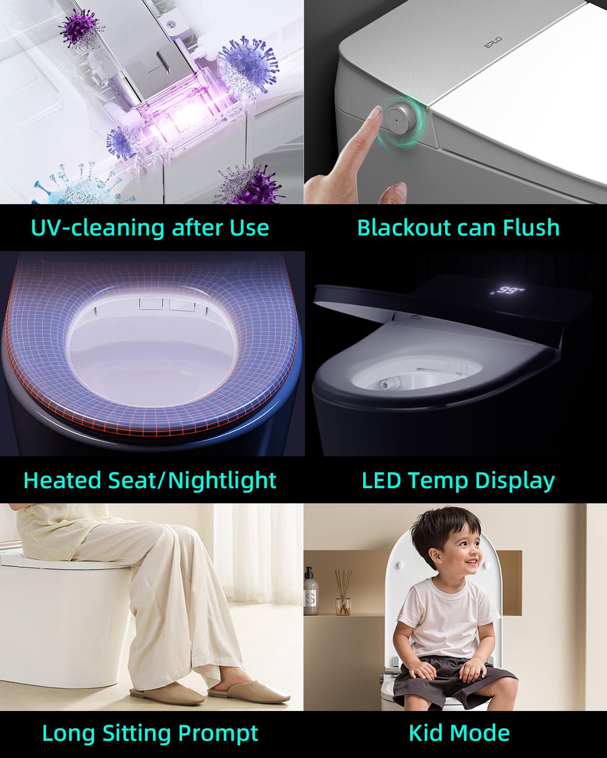 EPLO X9 Smart Toilet with Foam Dispenser, Auto Open/Close, ADA Comfort Height, Auto Flush, Blackout can Flush, Heated Seat,One Piece Elongated Bidet Toilet with Tank Built in,1000 Gram MaP Flush Score