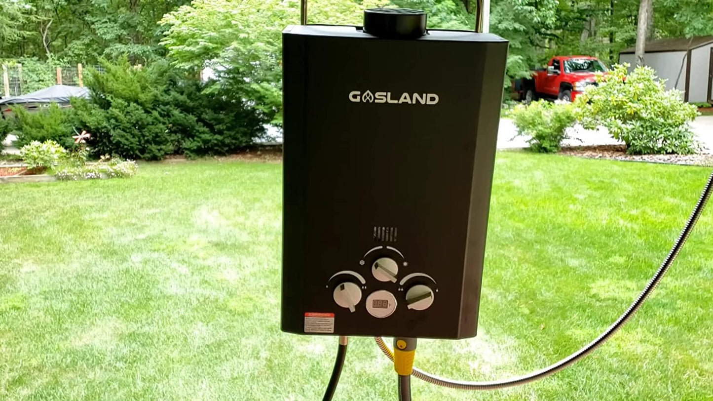 GASLAND CSA Certified Portable Water Heater with Pump Outdoor - 1.58GPM 6L Propane Tankless Instant On Demand Hot Water Shower for Camping & Camper, Includes 1/2" Twist-On Pipe Strainer,BE158BP60