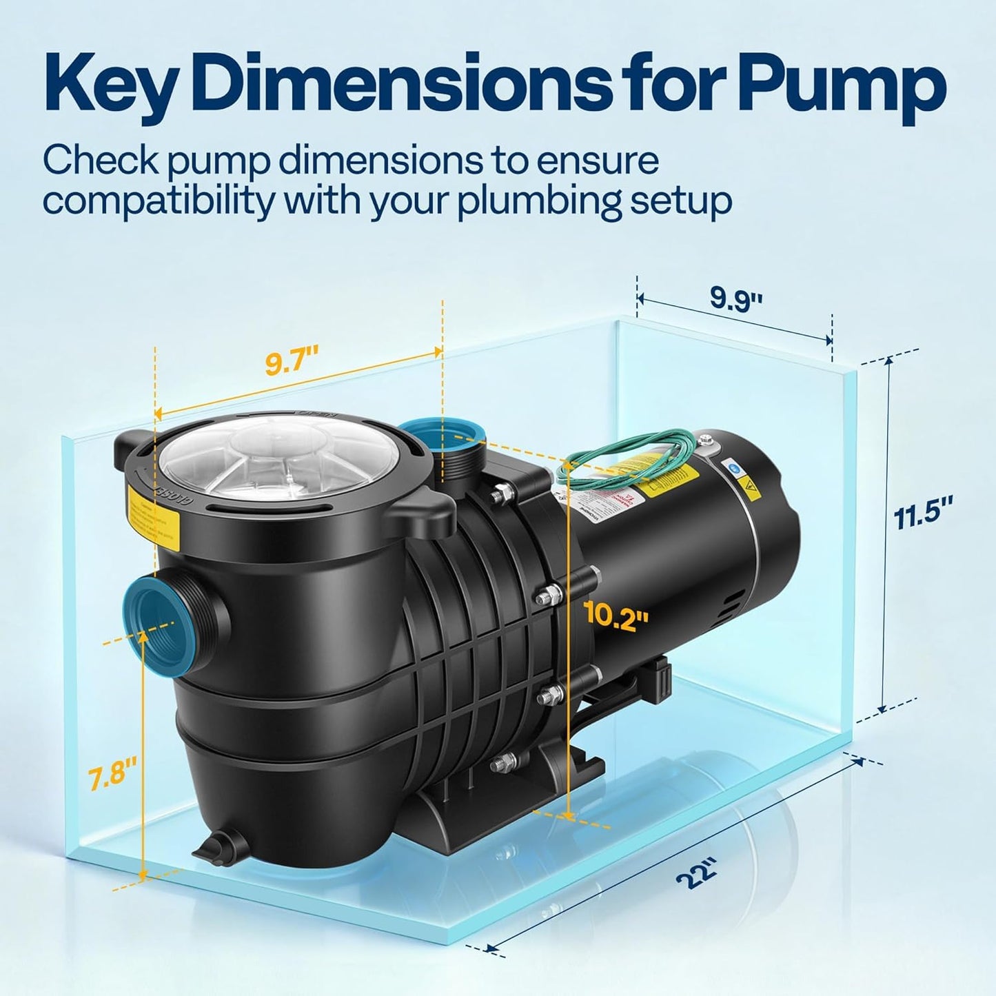 VIVOHOME 2.0HP Pool Pump - 115V/230V Self-Priming Motor - In/Above Ground - 6800GPH Energy Efficient - 1.5", 2", and 1.25"-1.5" Connectors w/Strainer Basket