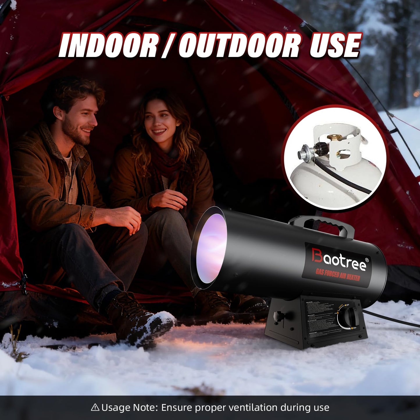 Baotree 12,500 BTU Forced Air Propane Heater, 10 ft Hose with Regulator Included,Portable Space Heater for Garage, Adjustable Liquid Propane for Shop, Jobsite, Construction Sites