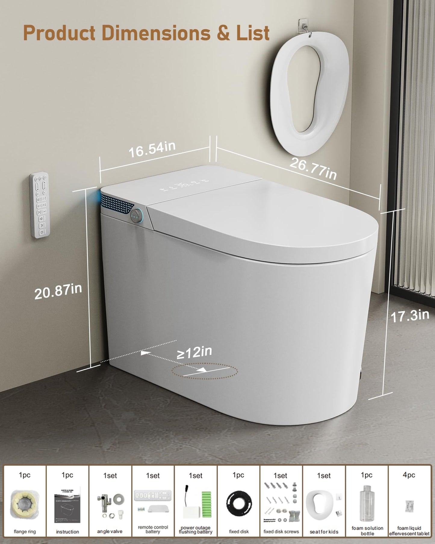 Smart Toilet with Bidet Built-In-Tank: Water Temp Adjustable Bidet Toilet with Child Seat, Heated Seat Modern Toilet, One Piece Toilets with Dryer Remote Foot Sensor Foam, Auto Lid&Seat, ADA Comfort
