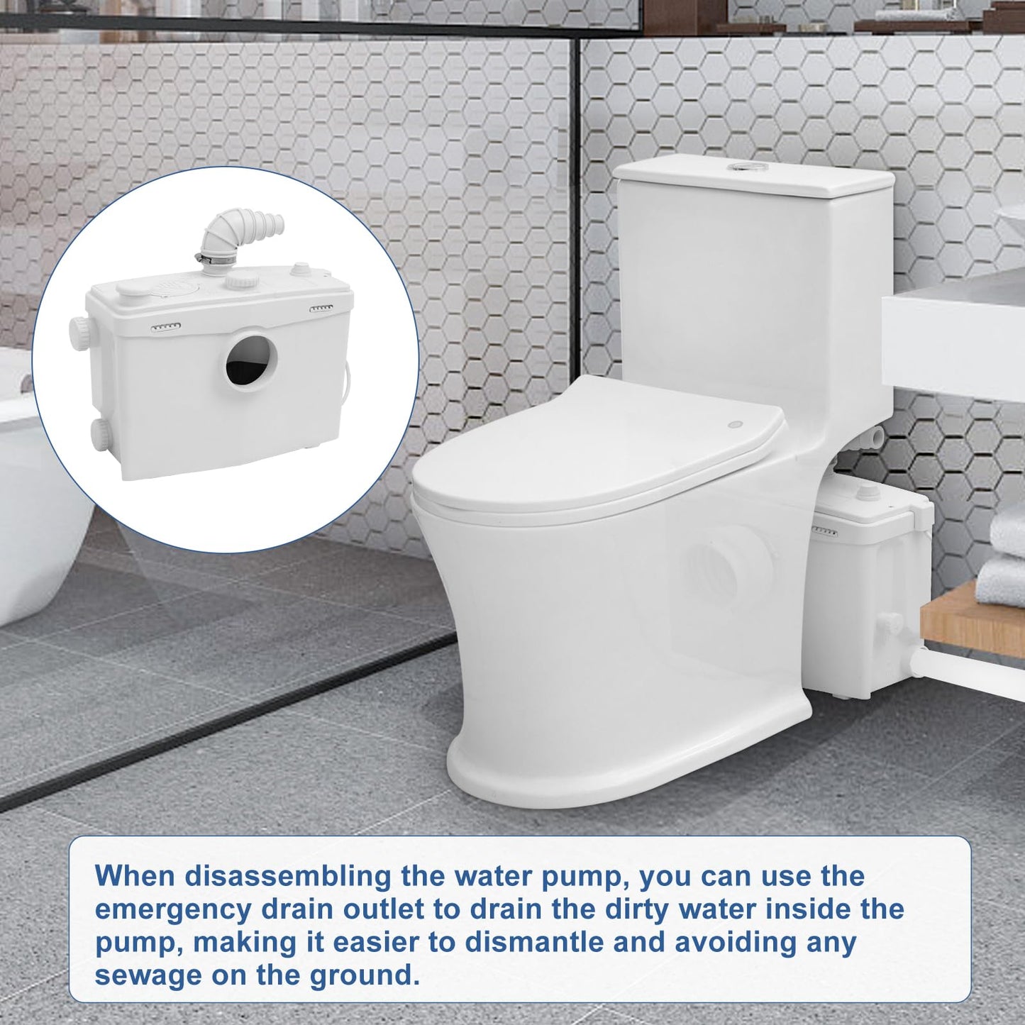 800W Macerator Pump for Macecrating Toilet Sewerage Sump Pump for Basement Room Toilet Upflush Waste Water Marine Toilet Disposal Laundry Sink Shower