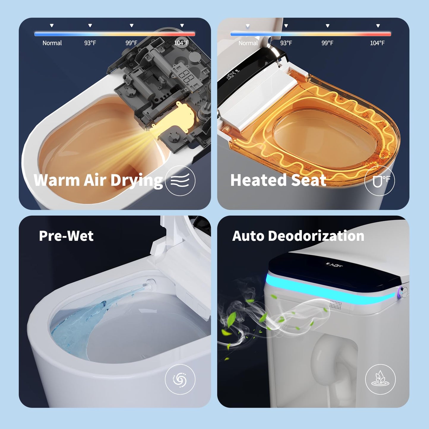 Smart Toilet with Bidet Built in, 360° Siphon Auto Flush & Automatic Lid, One Piece Toilet for Bathrooms with LED Display, Heated Seat, Warm Water, Dryer, Foam Shield, Night Light, 12" Rough-in