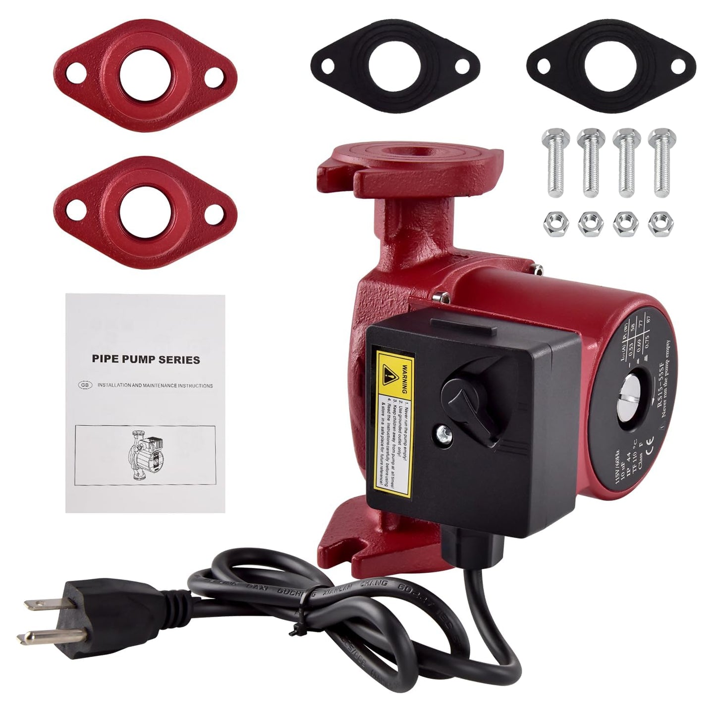 Talspity UPS15-55SFC Stainless Steel Water Circulator Pump 59896773, 3-Speed 1/12HP 115V 60Hz High-Efficiency Water Recirculating Pump for Hydronic, Radiant Floor & Domestic Hot Water Systems