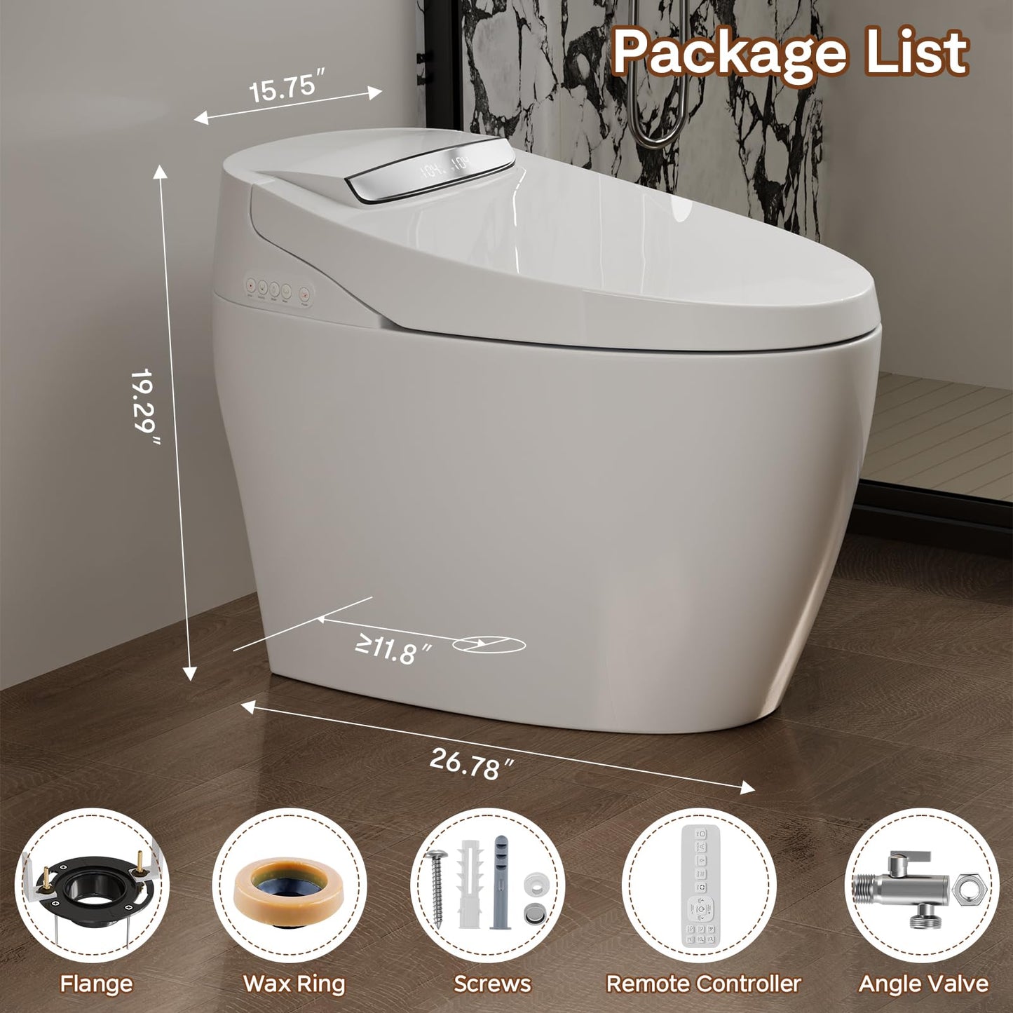 Smart Toilet with Bidet Built in, Automatic Smart Toilet with Foam Shield and Touchless Auto Open/Close Lid, Tankless Elongated One Piece Toilet with Warm Water Heated Seat Dryer for Bathroom