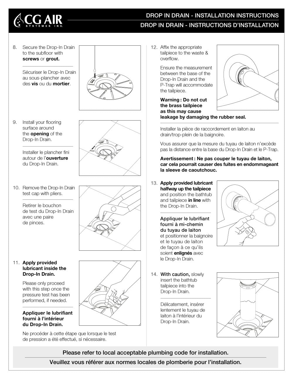 Drop-In Drain Freestanding Bathtub Drain Kit – Rough-in Installation System, White PVC & Brass Plumbing Pipes, Fits 1-1/2" Threaded Male & Female Drains, Leak-Proof DIY Install