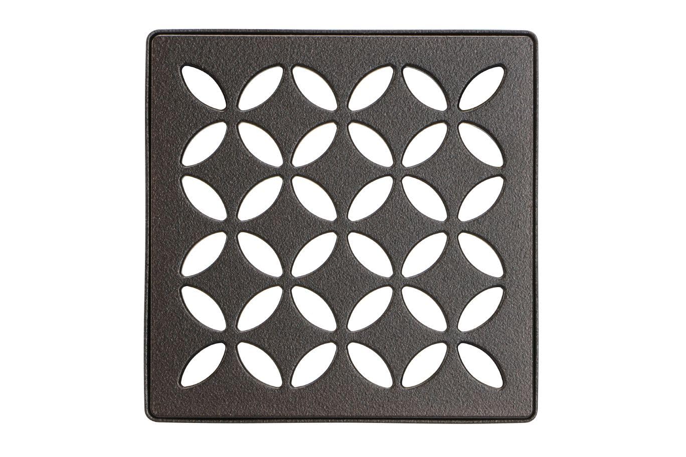 Schluter Kerdi-Drain Grate Kit with Integrated Slope Bonding Flange - Ideal for Bathroom or Wet Rooms - 4" Bronze Floral, Adjustable - KDIF4GRKTSOBD5