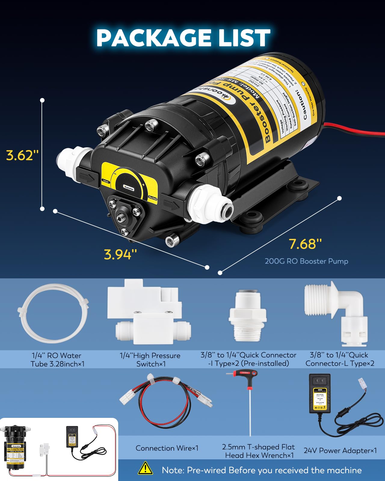 Moonshan 200GPD Booster Pump for RO System Complete Kit Suitable for Home Reverse Osmosis Water Filter System Quick-Connection Design High Pressure Switch Pressure Adjustable (8800)