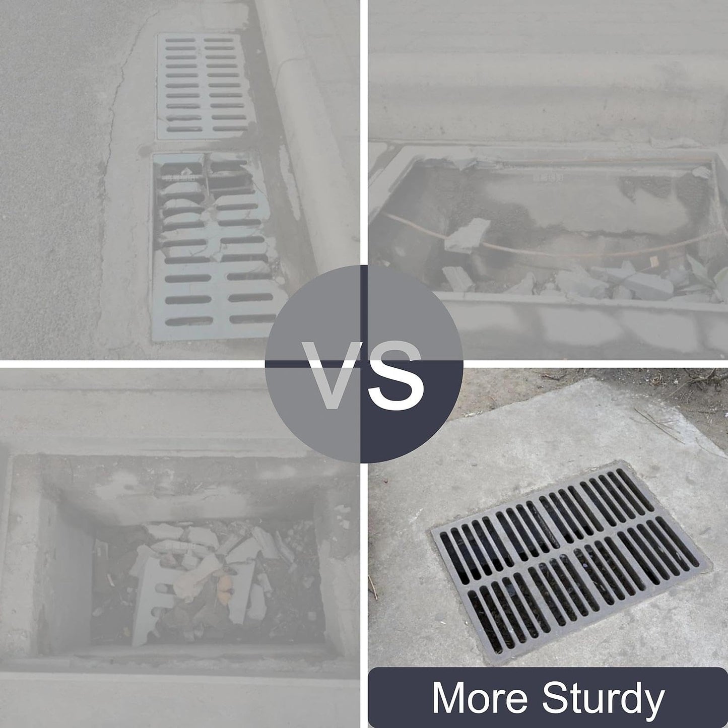 MASSLUNT Cast Iron Drain Grate, 28x28 Outdoor Drain Cover, B Class Sewer Grate, Durable Heavy Duty Channel Grate, Black Square Drainage Grate for Driveway, Concrete, Yard, Garage (27.6x27.6)