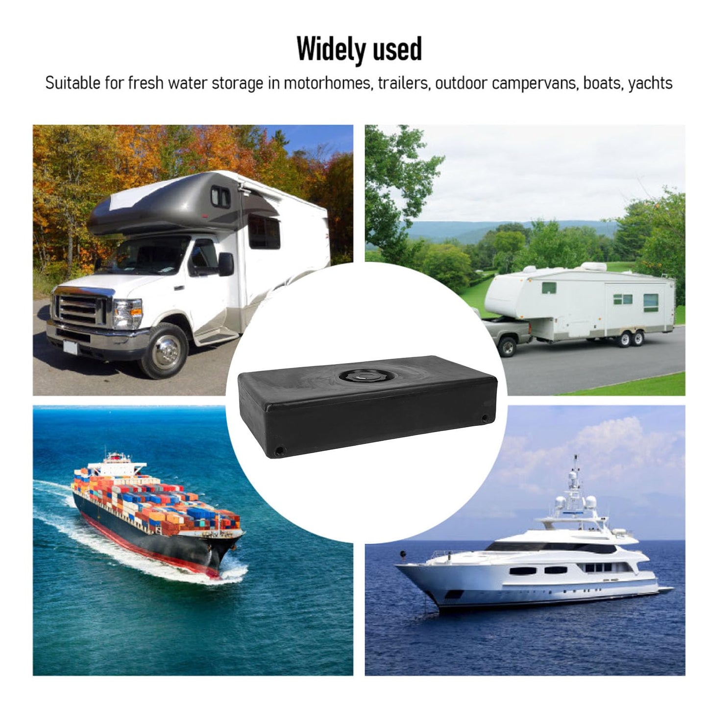 RV Water, 8 Gallons RV Water Holding, 26 X 13.4 X 5.5in, 85mm Diameter Inlet, Leakproof Freshwater and Gray Water Holding for RVs Trailers Boats, Impact