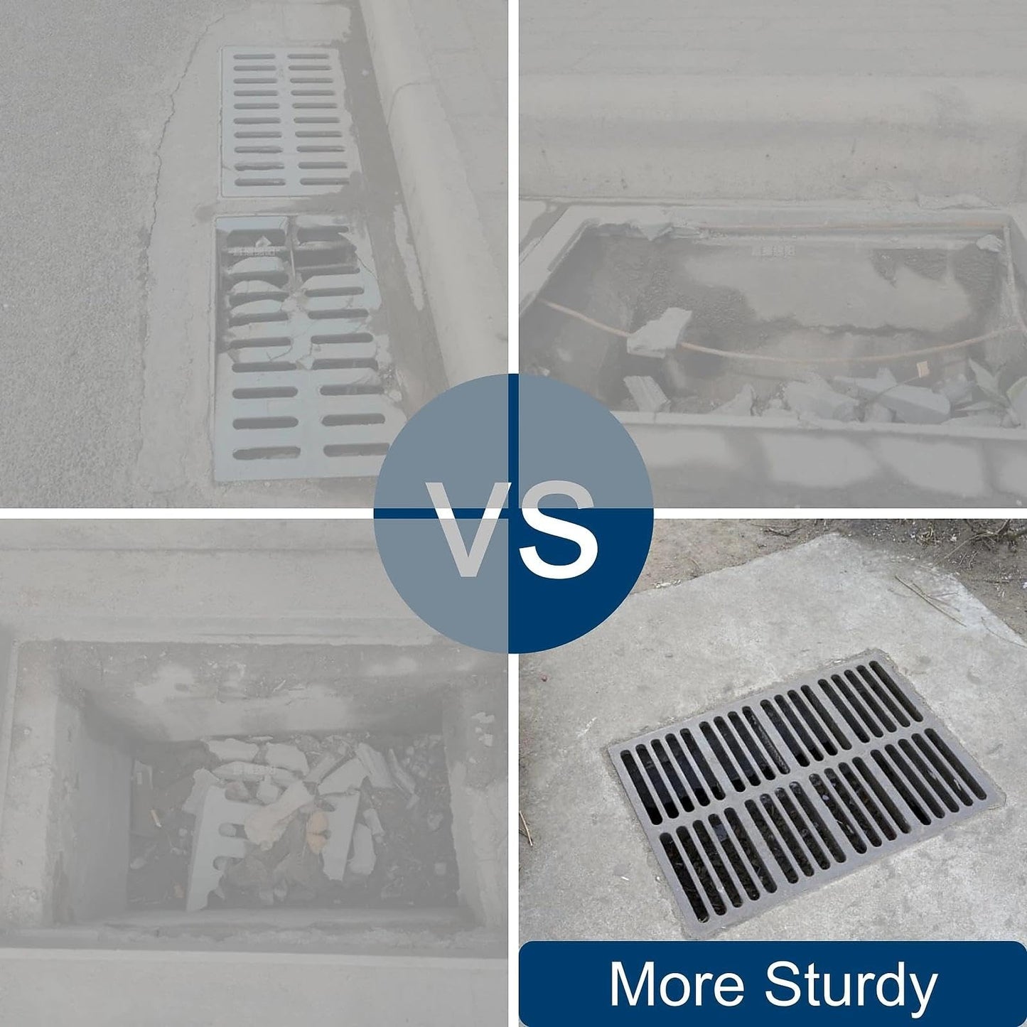 TIANYAMAI Cast Iron Drain Grate and Frame 24x16 in, B-Class 28100 lbs Heavy-Duty Driveway Channel Cover, Outdoor Trench Drainage Grate with Base, Rectangle Metal Sewer Cover (IL23.6 x IW15.7)