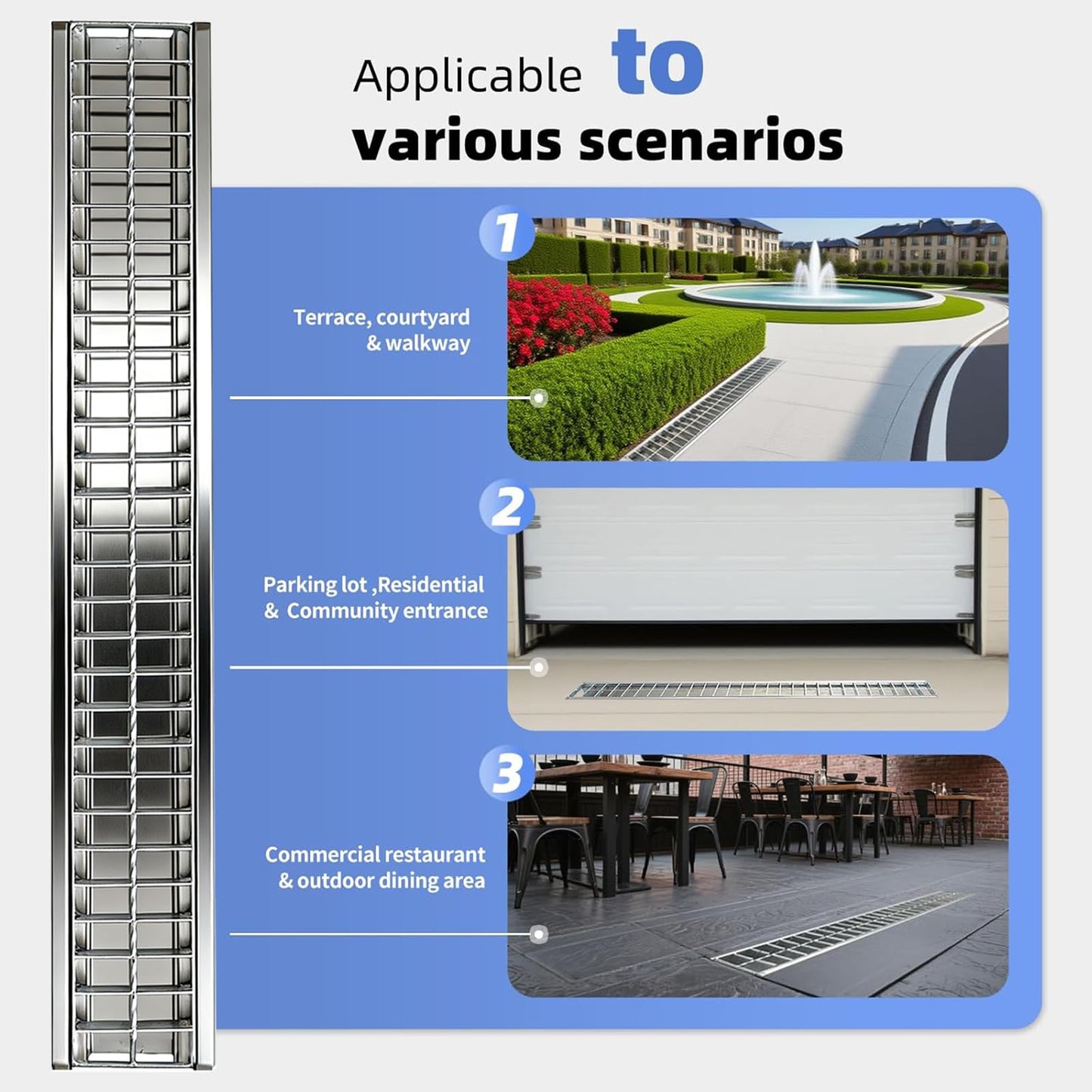 304 Stainless Steel Channel Drain with Galvanized Steel Drain Grate, 39.4×5.9×5.5in B-Class 28100 lbs Heavy-Duty Trench Drain System for 3”Pipe,Channel Drain Kit for Driveway,Outdoor,Yard,Garage Floor