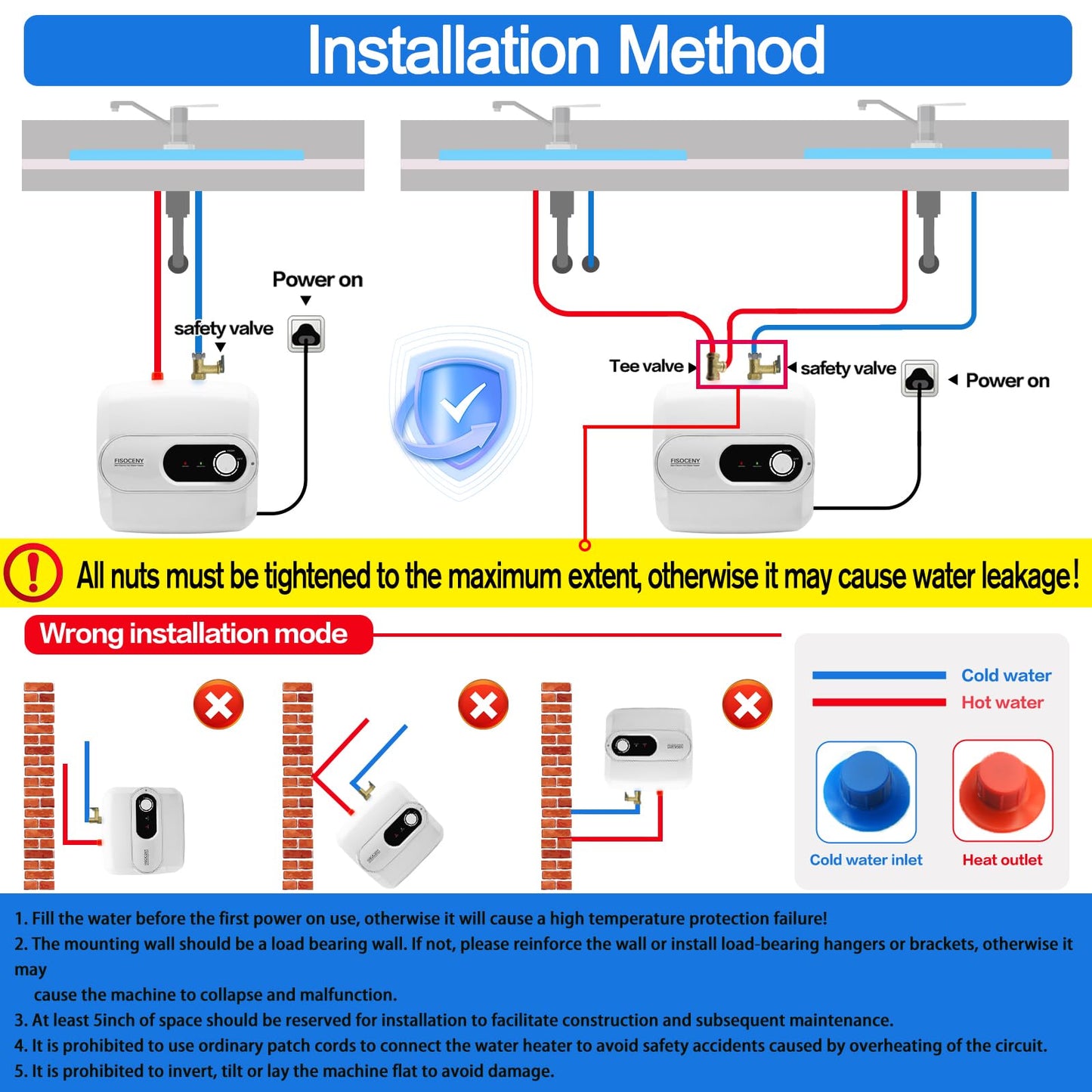 Fisoceny 4 Gallon Tank Water Heater Under Sink Instant Hot Water 1500w 120V,Kitchen Under Counter RV Small Hot Water Heater with Release Valve 3-Way Diverter Vavle,1/2" NPT White