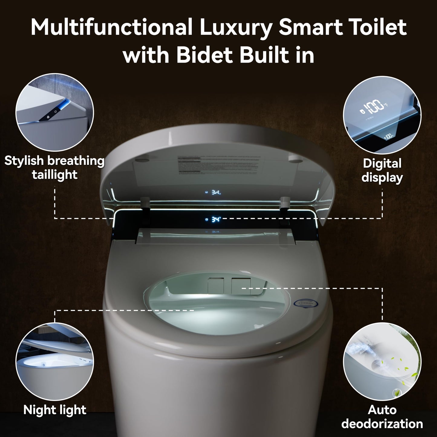 ihatit Artistic Smart Toilet,Smart Toilet with Bidet Built in,Foam Dispenser,Auto Open Close,Deodorization,1000Gram MaP Flush,ADA Height,Auto Flush,Heated Seat,Warm Water,Modern toilet