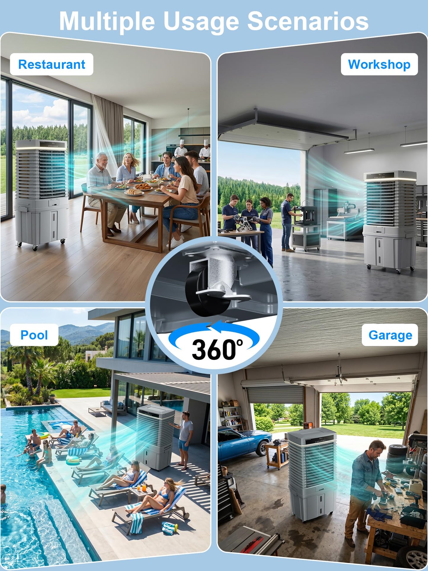 Uthfy 2000CFM Swamp Cooler for Large Room, 37”Evaporative Air Cooler with 8.5Gal Detachable Water Tank, 12H Timer, Ambient Light, 80°Oscillation, Outdoor Air Conditioner for Patio, Garage