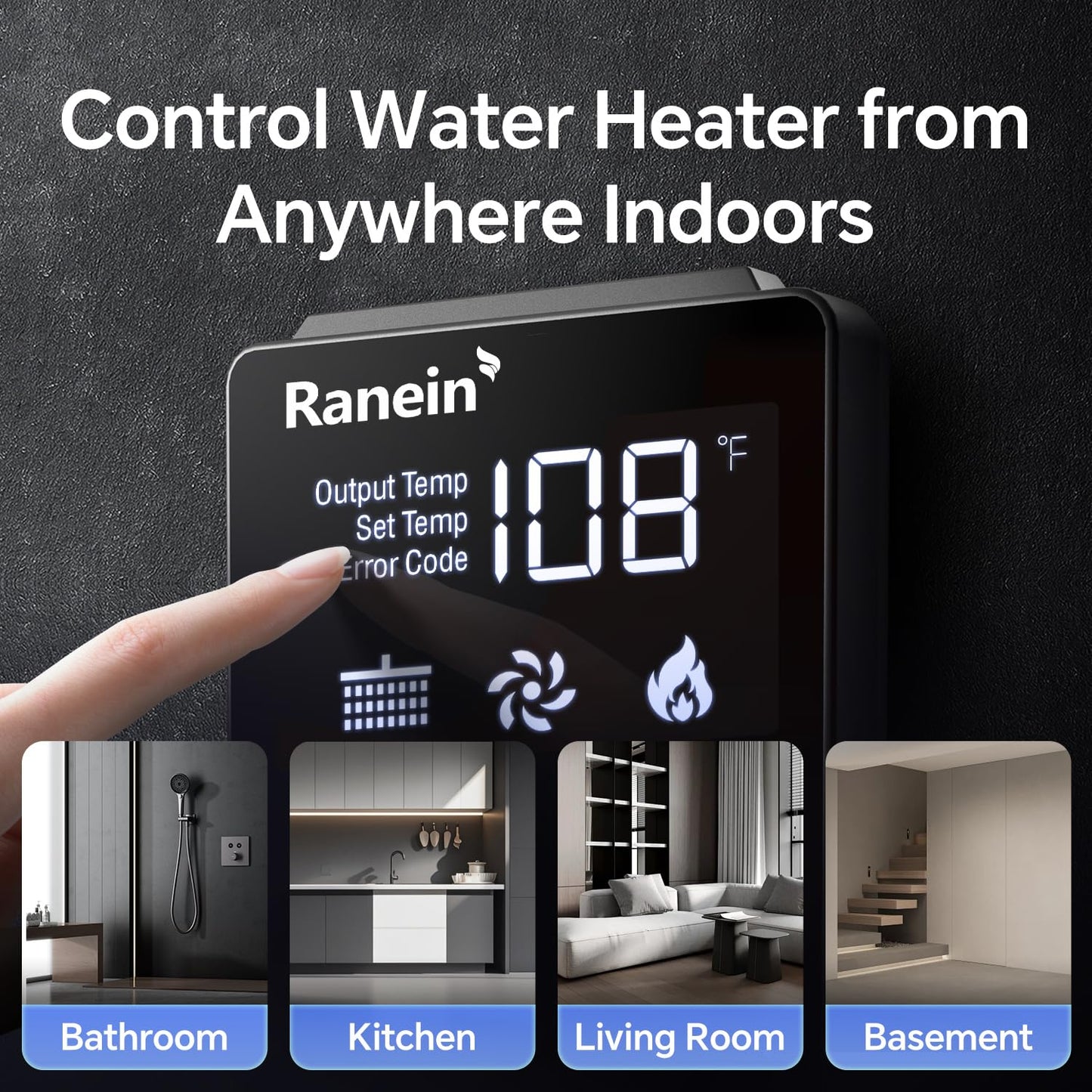Ranein Natural Gas Tankless Water Heater, Outdoor Max 8.5 GPM, 190,000 BTU Instant Hot Water Heater