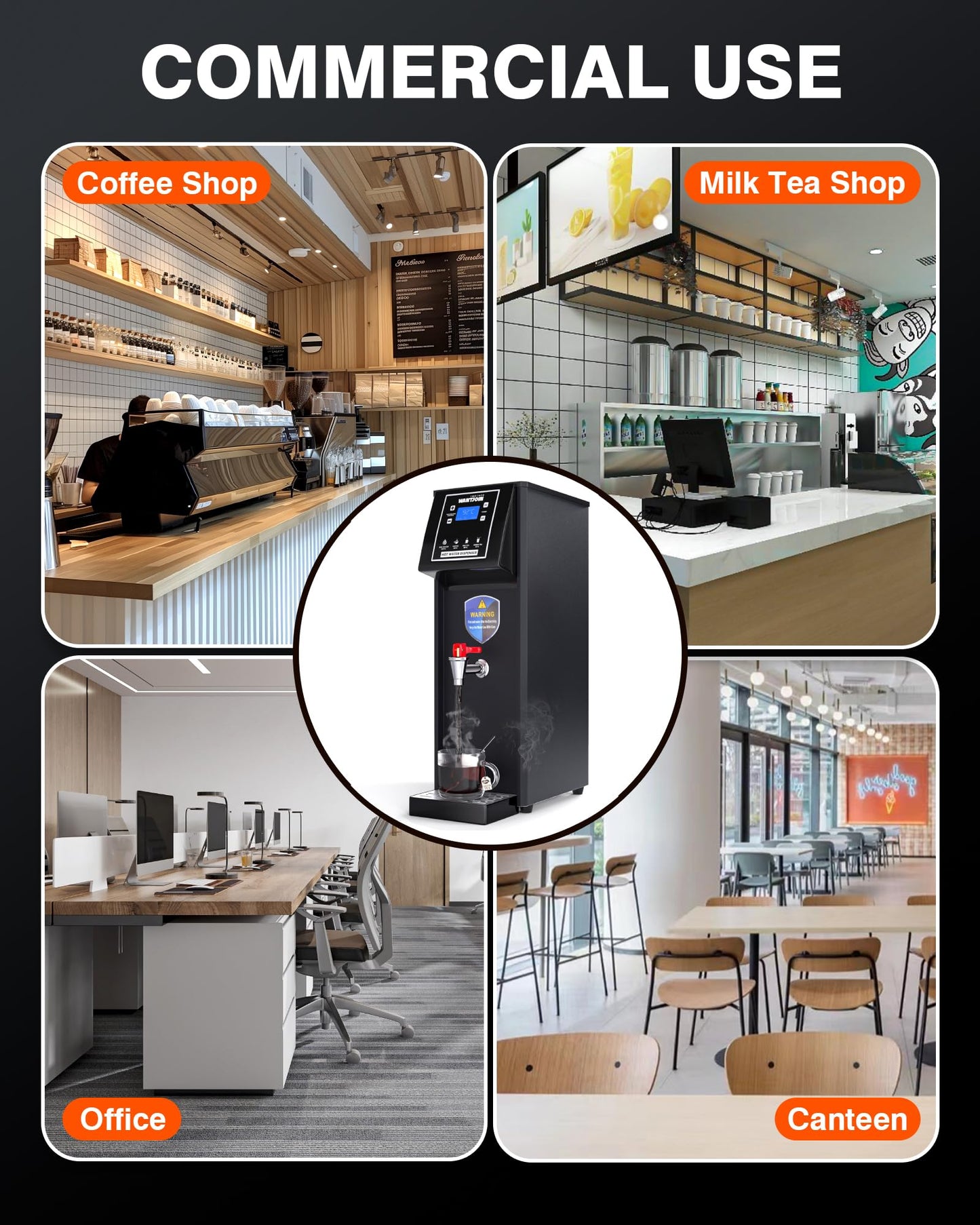 WantJoin commercial hot water dispenser - Electric Water Boiler 30L(7.9GAL)/Hour Adjustable Temperature Control 32°F - 198°F for Coffee Boba Tea Shop Office, 1600W