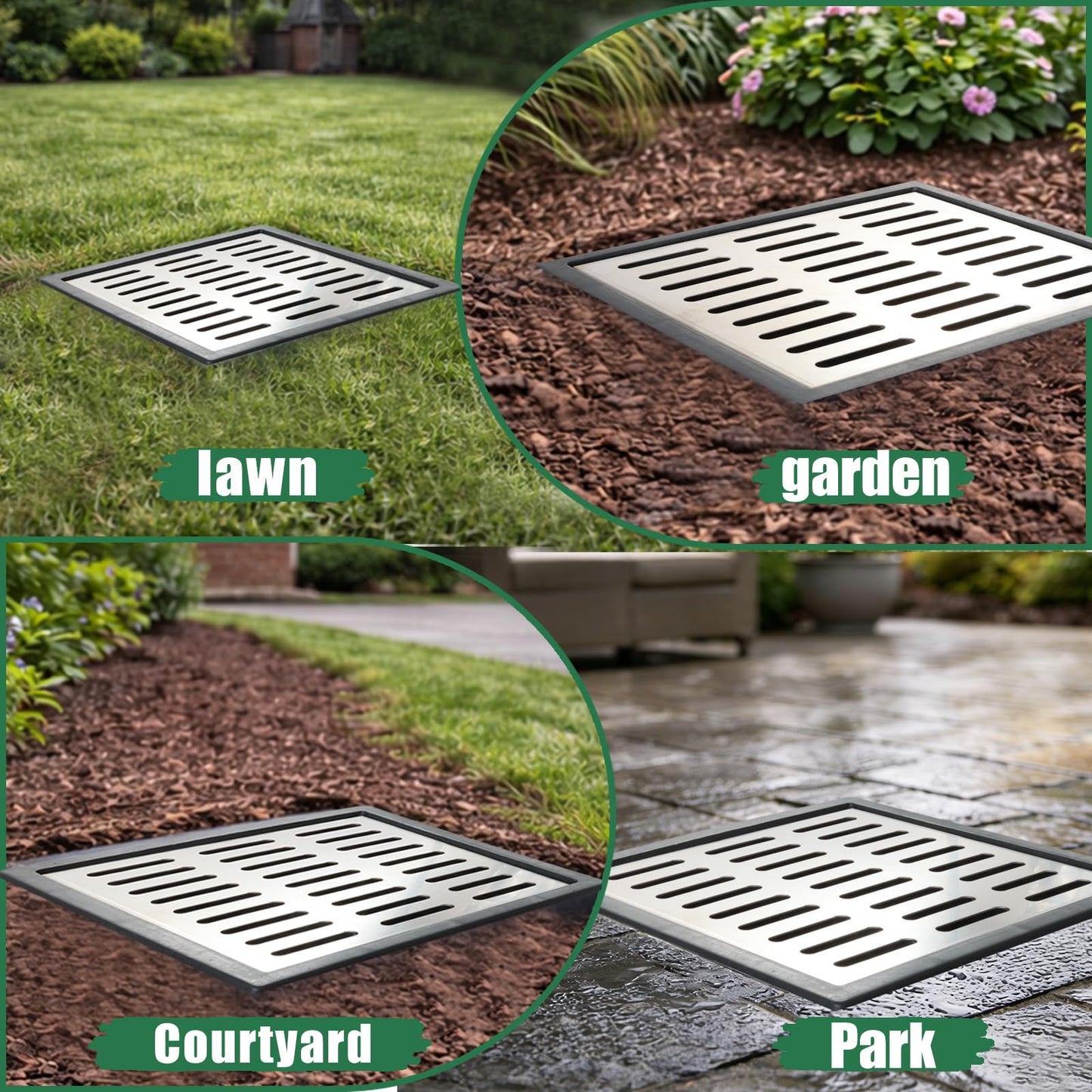 Catch Basin with 304 Stainless Steel Grate,18x18x15in Square Catch Basin for Drainage with Debris Basket, Corrosion Resistant French Drain Basin Without Reserved Hole for Yard, Patio, Downspou, Lawn