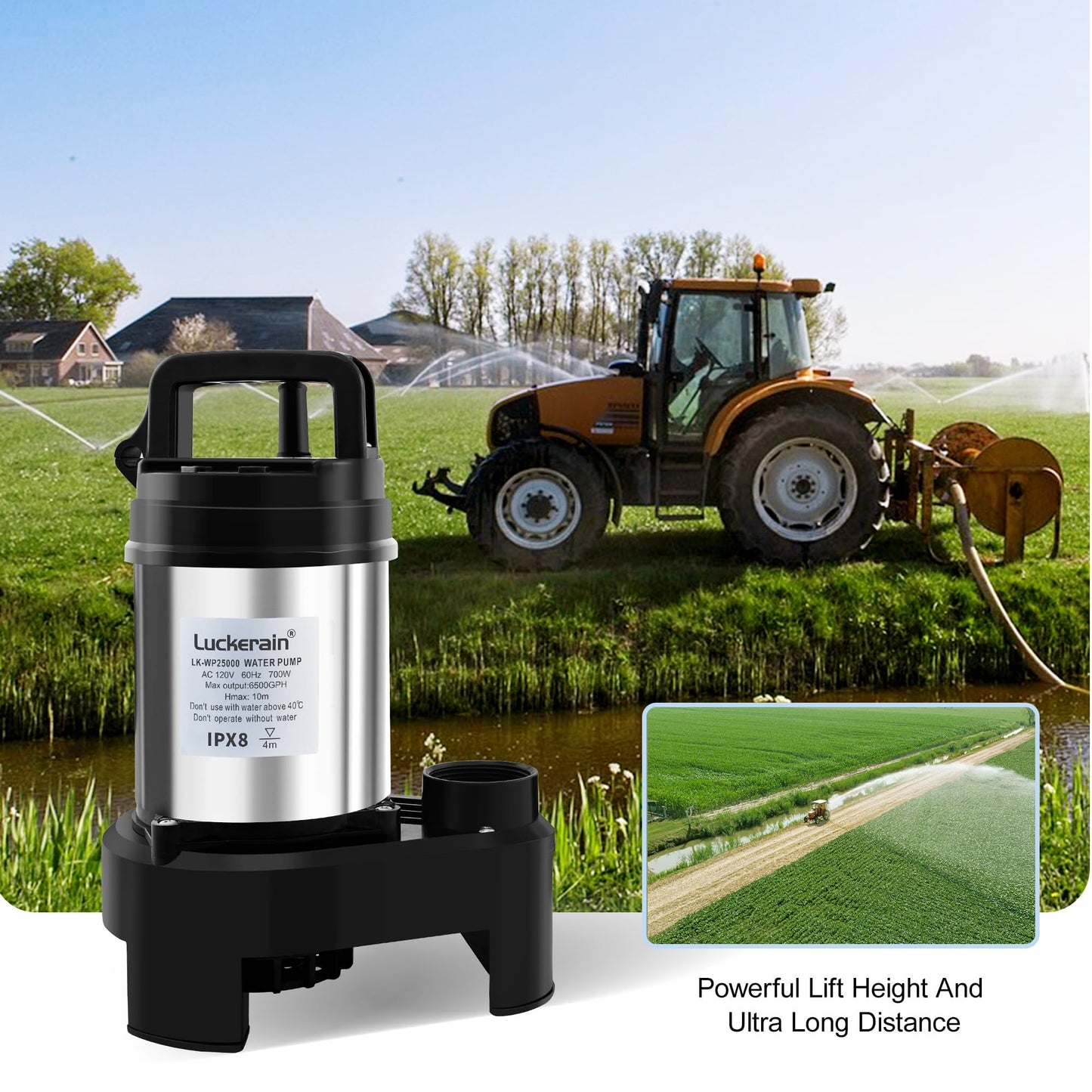 Sump Pump 1HP Stainless Steel Sewage Pump 6500 GPH Pond Pumps for Outdoor Ponds,Free Control Timer Submersible Pump for Pool,Sump Basin,Basement and Outdoor Drainage, 50ft Cord,2'' NPT Discharge