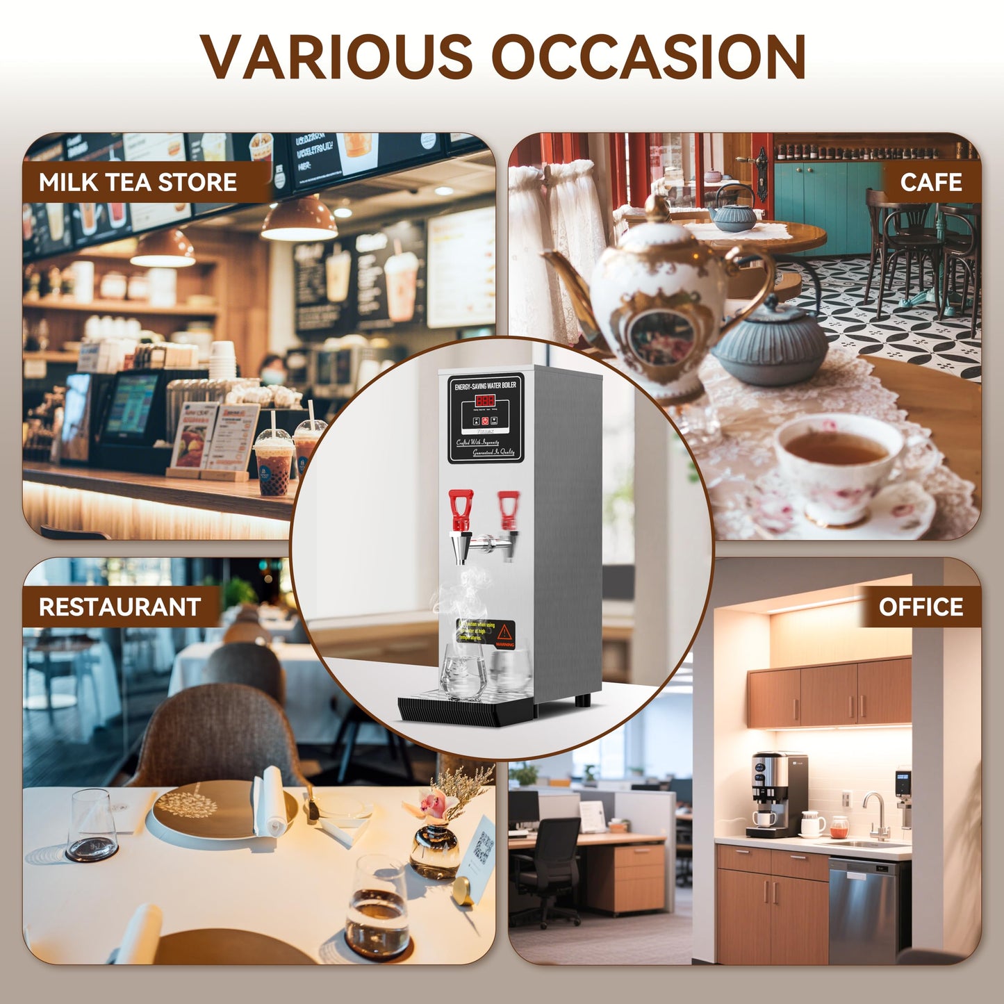 Vtsmax 2000W Commercial Hot Water Dispenser Countertop, 25L(6.6Gal) /H Energy-Saving Stainless Steel Water Boiler with 32°F-212°F Temperature Control for Boba Tea Office Restaurant Hotel, Silver