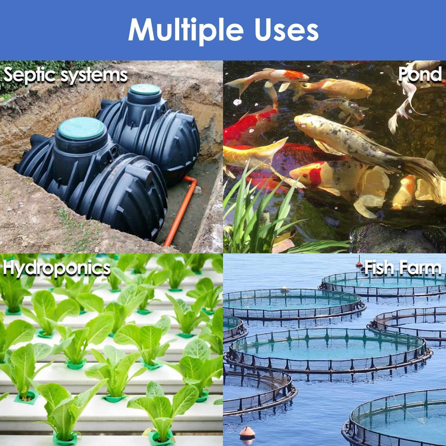 AquaMiracle Super Powerful Linear Air Pump AP-40 Pond Aerator, 635GPH Koi Pond Air Pump Septic Aerator, for Hydroponic, Waste Treatment, Fish Farm, Seafood Restaurant