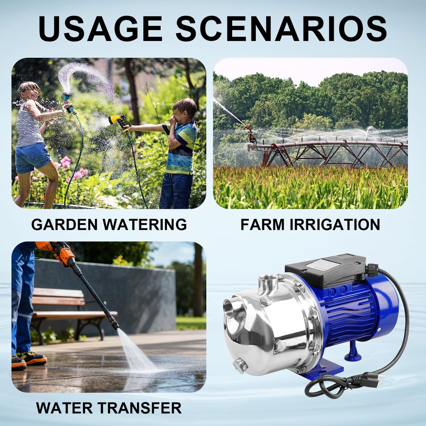 Rioflybee 1.5 HP Shallow Well Booster Pump, 115V 1320 GPH Self-Priming Automatic Booster Jet Pump with 160 FT Head, Stainless Steel Home Water Pressure Pump for Garden Lawn Farm