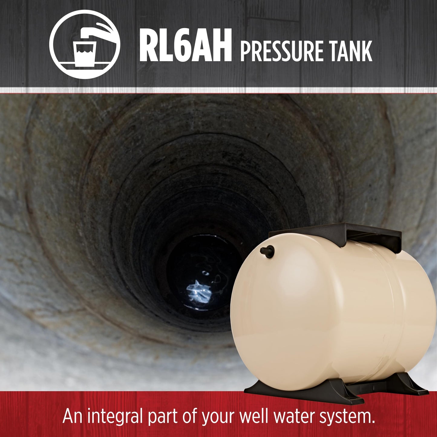 Red Lion RL6AH - 6-Gallon Horizontal Pre-Charged Pressure Tank with Pump Mounting Bracket and Thermoplastic Stand for Well Pumps, 3/4-Inch MNPT System Connection, Almond, 604629