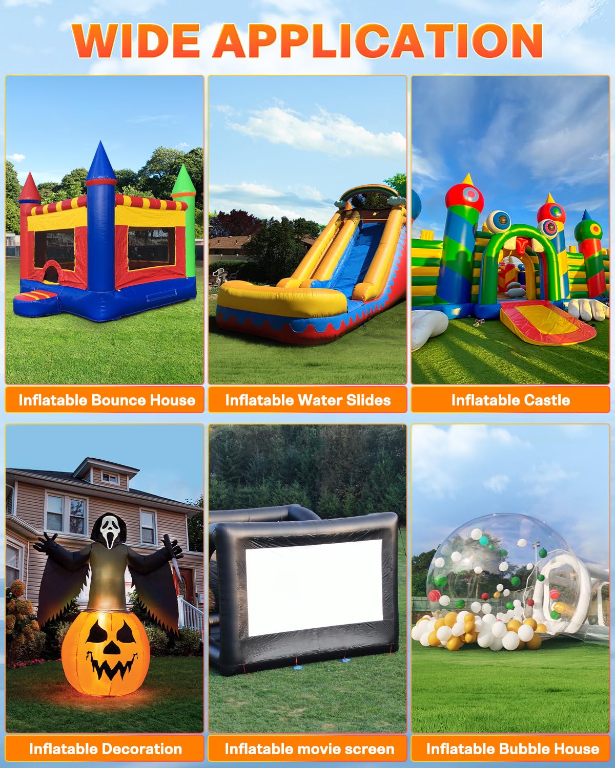 CooTentler Bounce House Blower for Inflatables, 1200W 1.6HP Powerful & Portable Fan Pump for Inflatable Bouncy Castle, Jumper, Bubble House, Water Slide