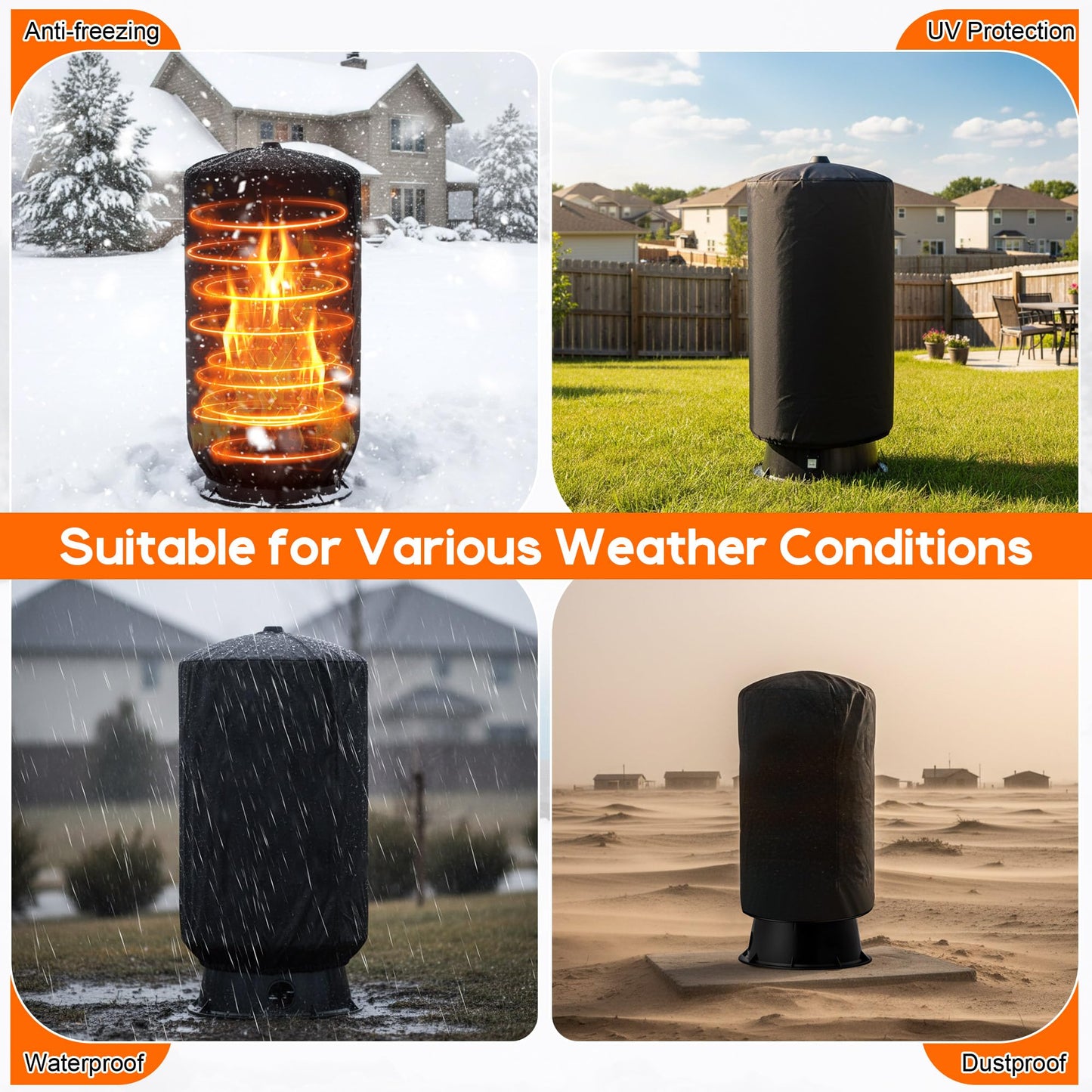 Aurelema Well Pressure Tank Heater Cover with Thermostat, Outdoor Insulated Heating Jacket with Temperature Controller and LED Display, Freeze Protection for Winter Water System (24" Diameter X 34" H)