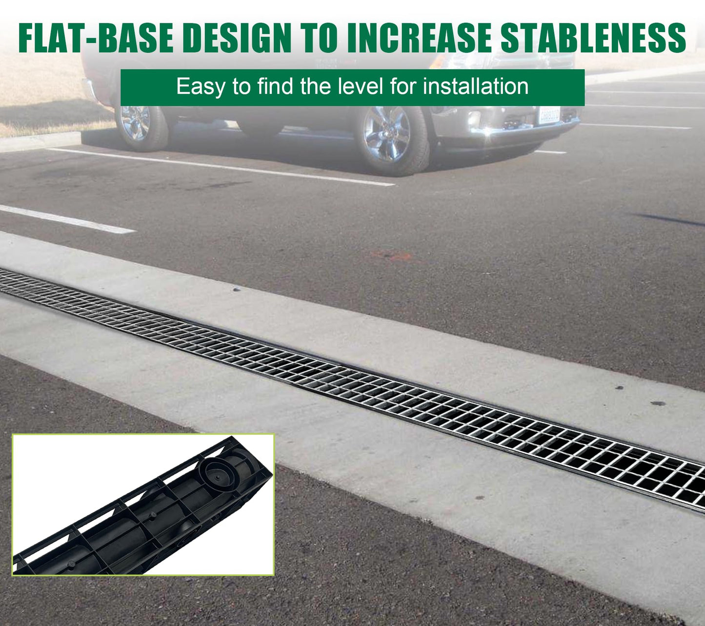 Natotela Channel Drain with Galvanized Steel Grates-39.4Lx6.1Wx5.5H in. Deep Profile Trench Drain System for Driveway,3 Pack Total Length 118.2in,Heavy Duty Trench Drain for Garage,Parking Lot