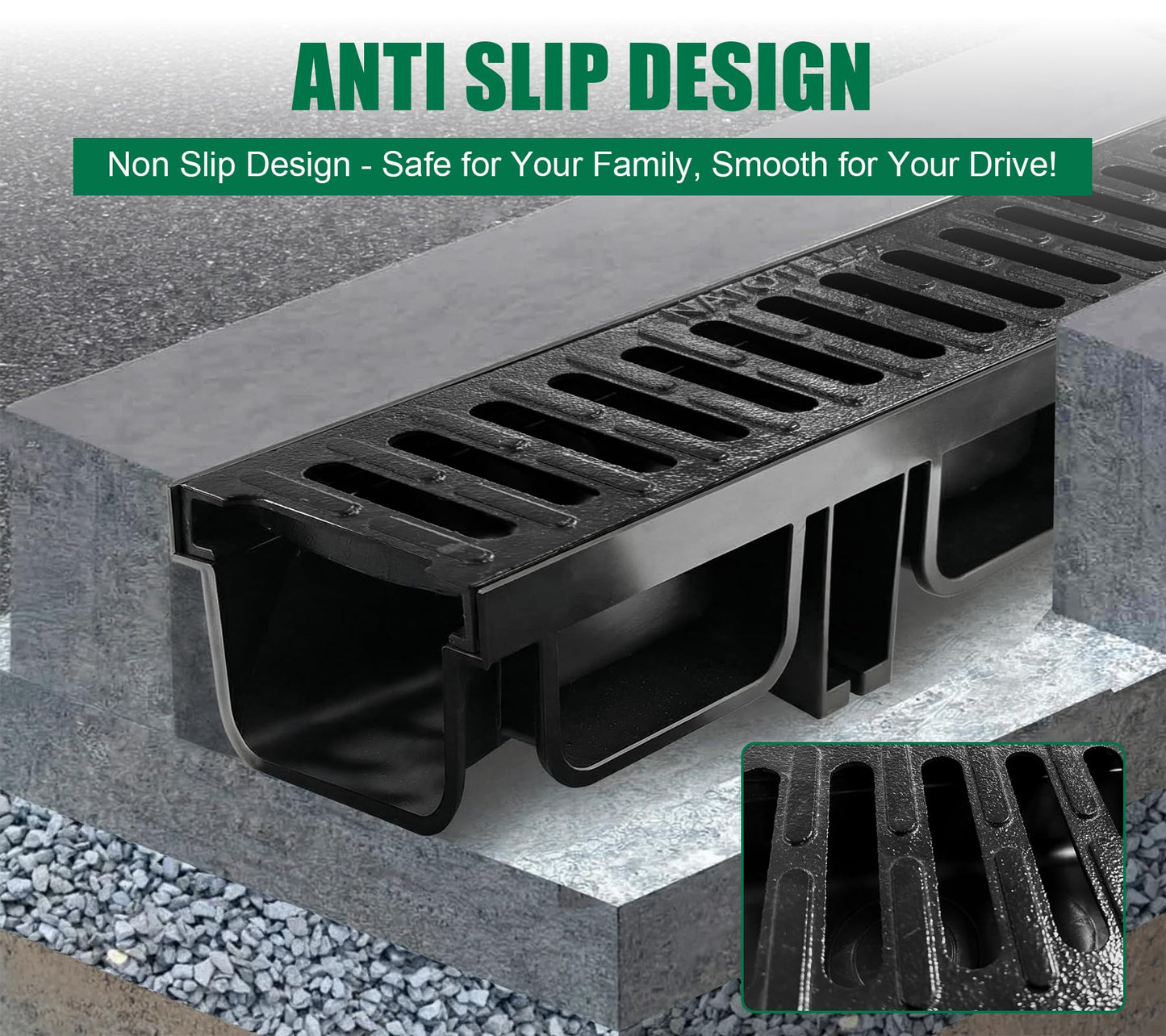 Natotela B Class Driveway Channel Drain with Ductile Iron Grate-19.7Lx5.5Wx3.9H in. Trench Drain System,6 Pack Total Length 118.2in,Heavy Duty Trench Drainage for Garage,Parking Lot,Concrete