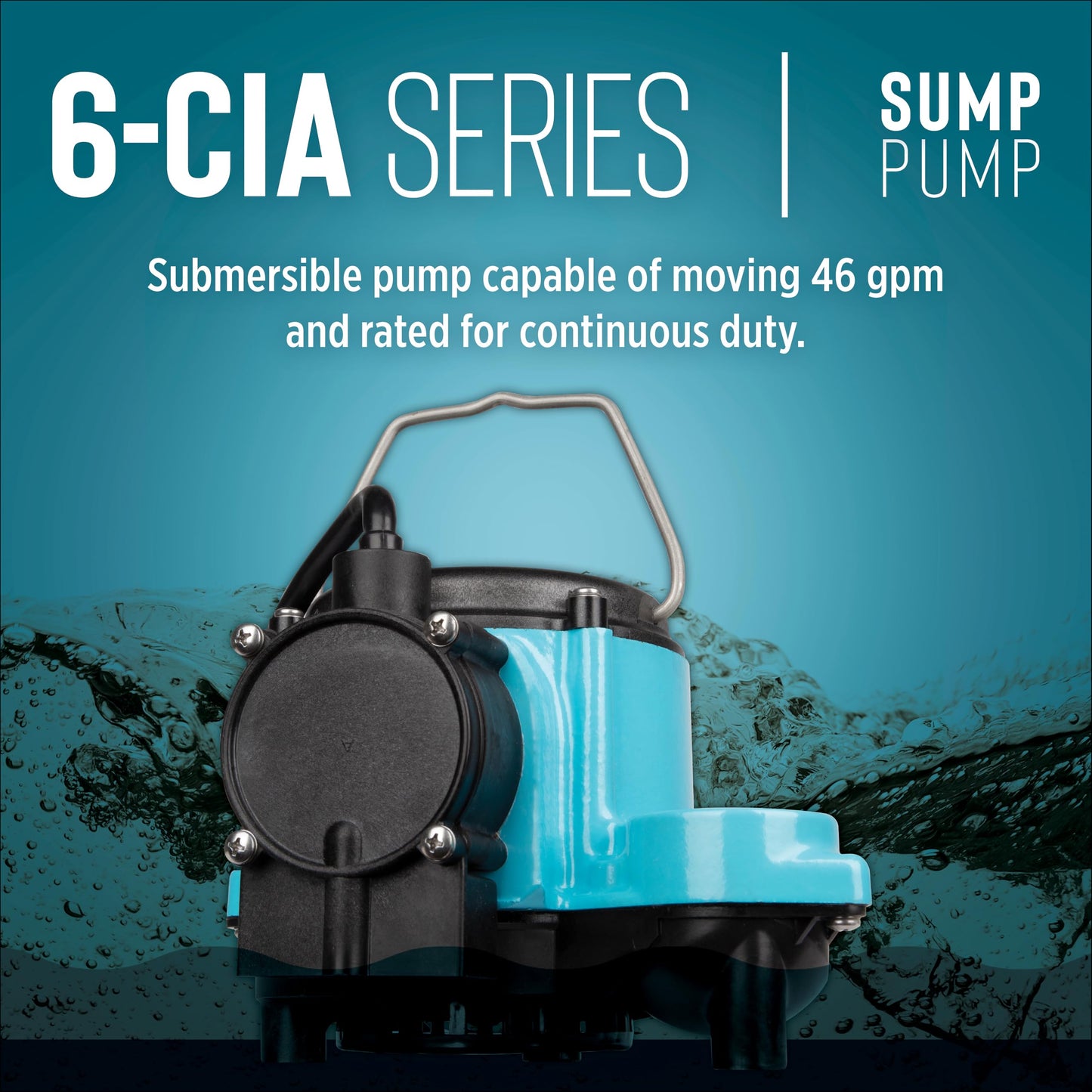 Little Giant 6-CIA-ML 115 Volt, 1/3 HP, 2760 GPH Cast Iron Replacement Compact Submersible Pump for Under Sink and Laundry Tray Systems with Integral Low Level Diaphragm Switch, Blue, 506160