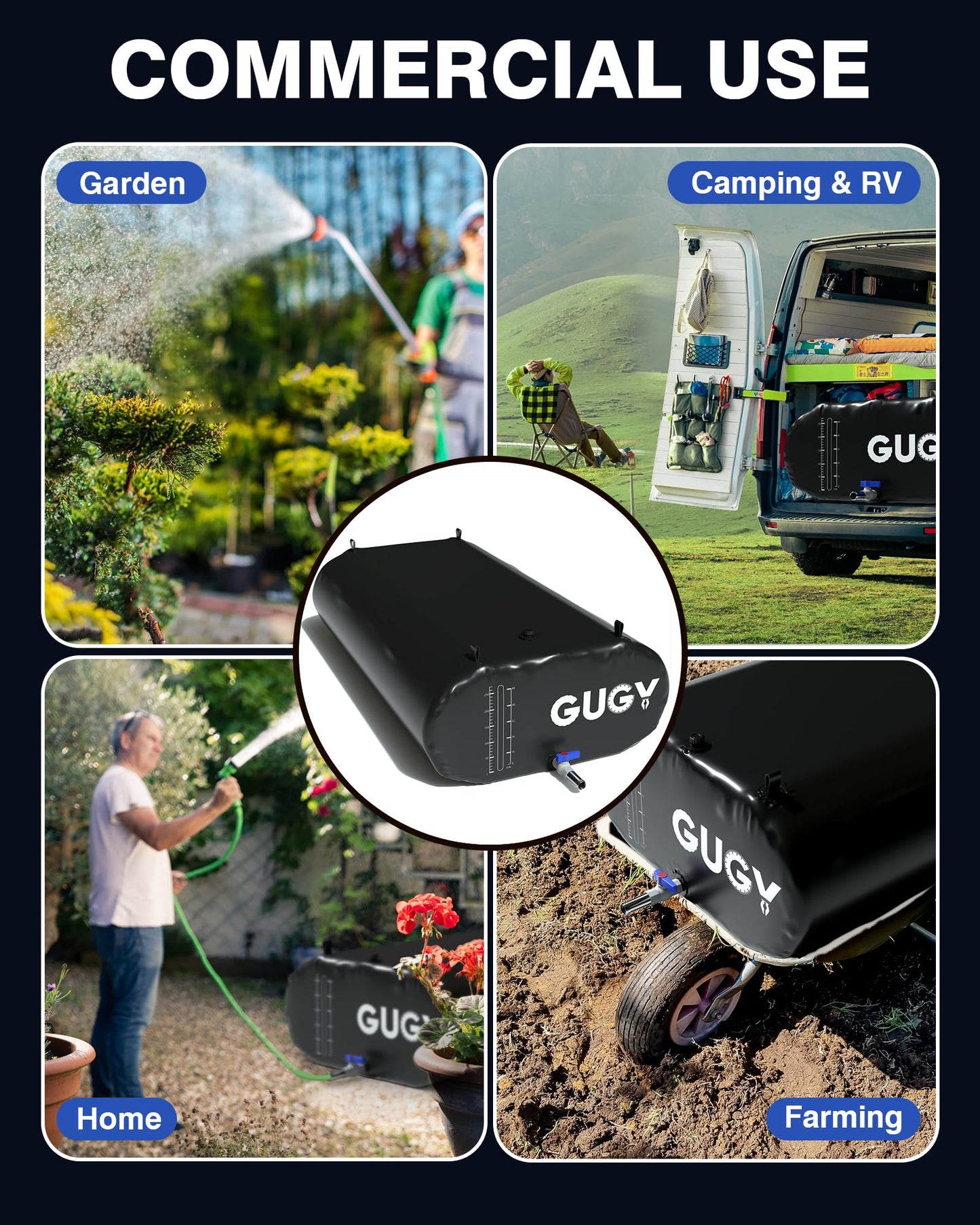 GUGY Portable 143 Gallon Water Bladder for Truck Bed,Carrier Cart Large Water Bob Bathtub Emergency Water Bladder for Outdoor RV & Car Camping Water Storage Bladder with Spigot,Overflow Kit-Black 540L