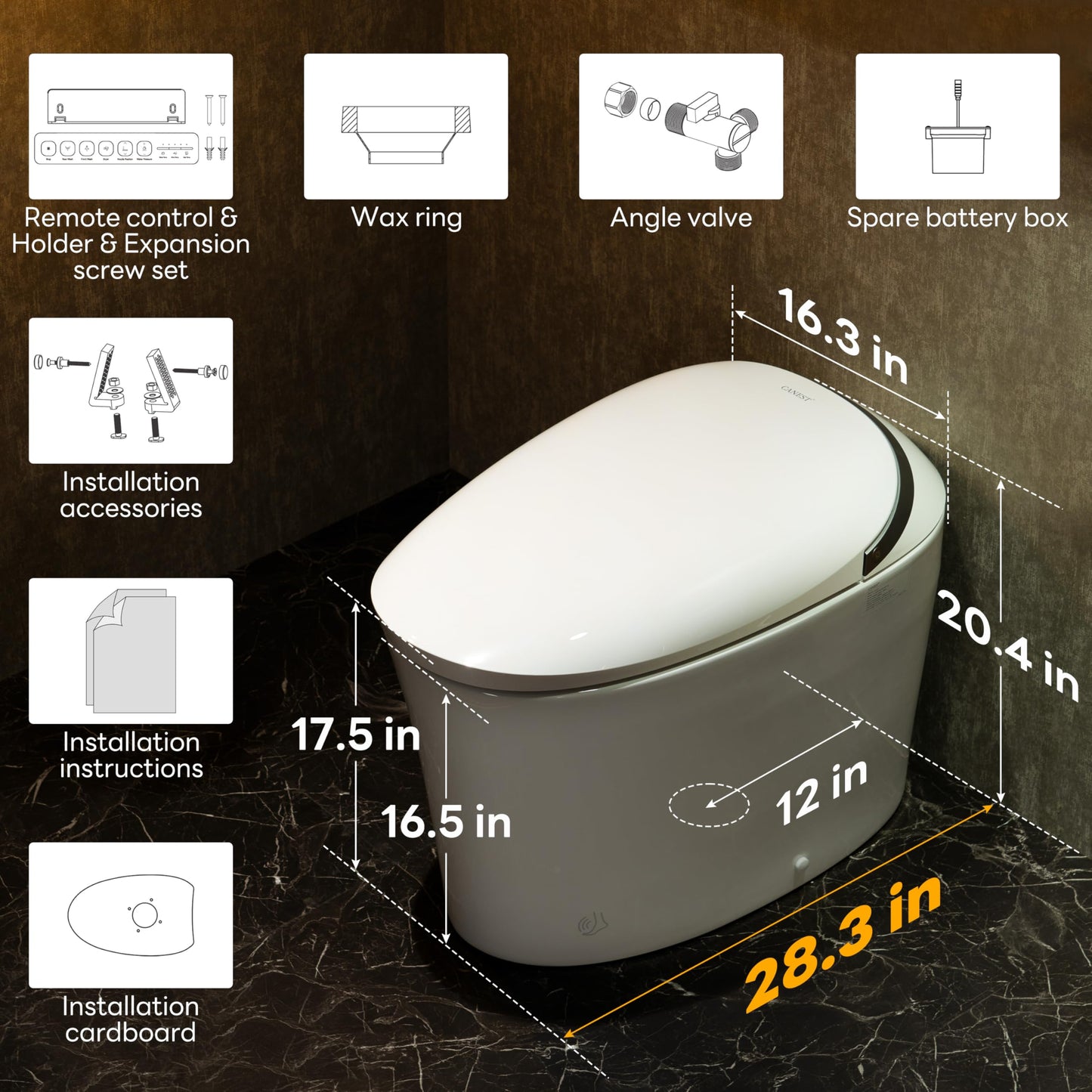 CANEST Smart Toilet with Bidet Built in, Elongated Bidet Toilet with Tank, 1000g MaP Flushing, ADA Comfort Height, Auto Open Close, Auto Temperature Control Heated Seat, Blackout Flush(TC-500PRO)