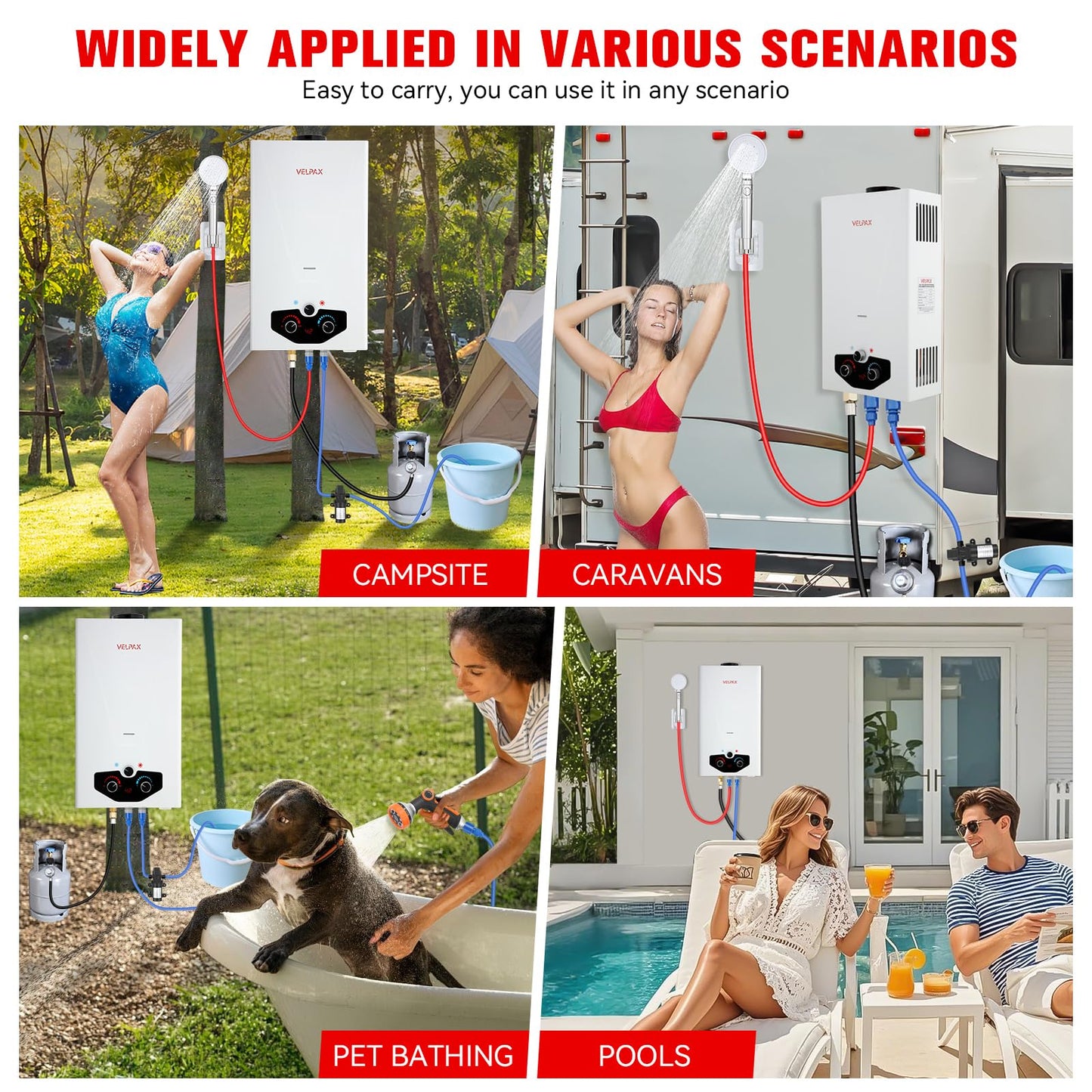 Tankless Water Heater Propane,2.64GPM 10L Outdoor Portable water heater,with 2 GPM Water Pump, Instant Propane water heater with Digital Display Multi-Protection for Camping Trips