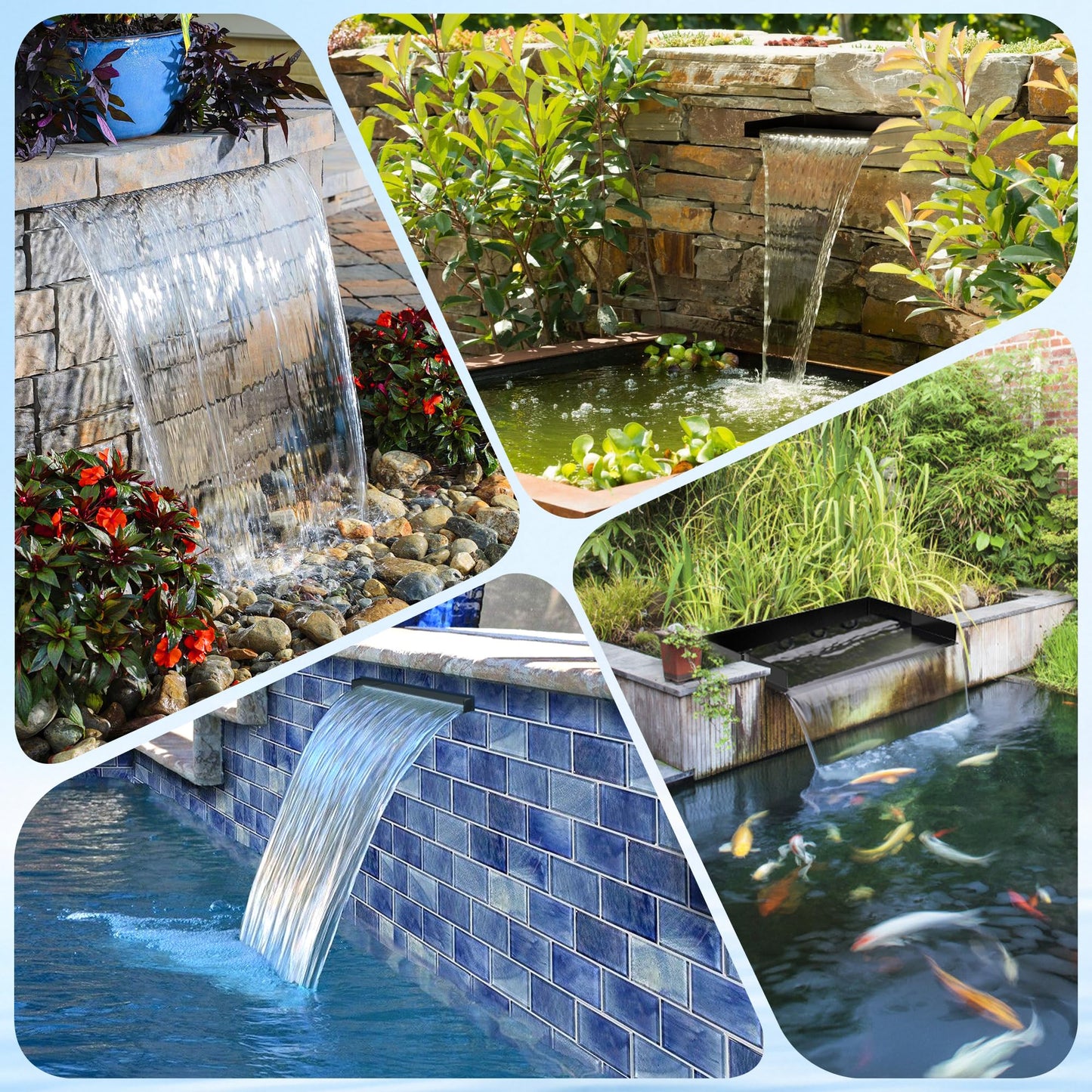 NFESOLAR Pond Waterfall Spillway Kit for Outdoor Pond up to 2000 Gallons, Includes 12.2" W Stainless Steel Pond Waterfall Box, 660GPH Ultra-Quiet Water Pump, Pond Filter Box