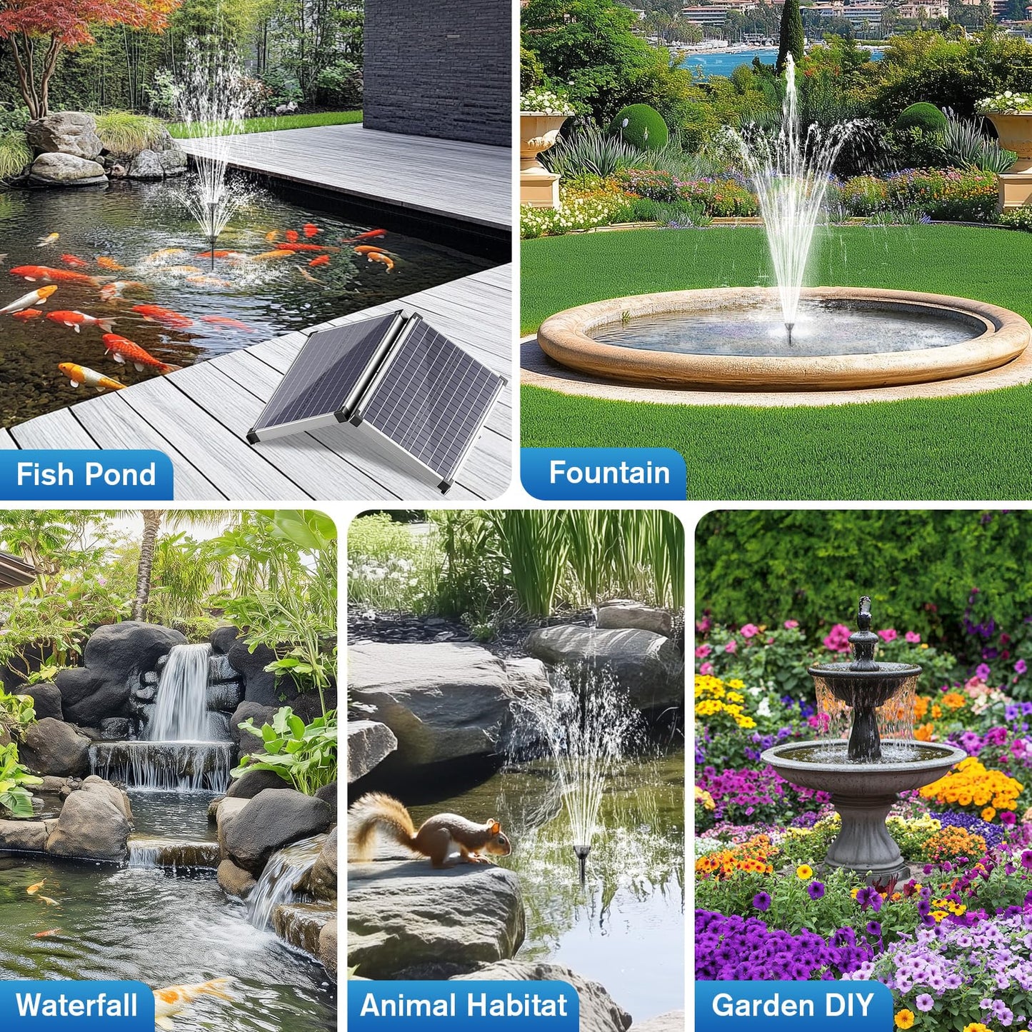 POPOSOAP 55W Solar Fountain Pump for Outdoor Pond, 480GPH Solar Pond Pump with Dry-Run Protection, Solar Powered Water Pump with PVC Tubing, 17Ft Cord for Ponds, Garden, Waterfall, Hydroponics