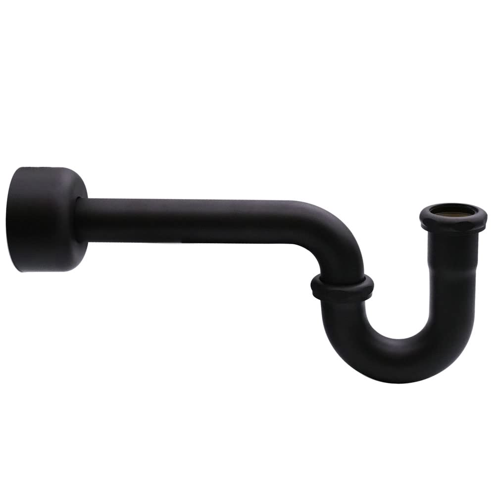 Westbrass A1838QRL-62 Freestanding Pedestal Sink Faucet Supply Line Risers with P-Trap, Flanges and 1/4-Turn Lever Handles, Matte Black